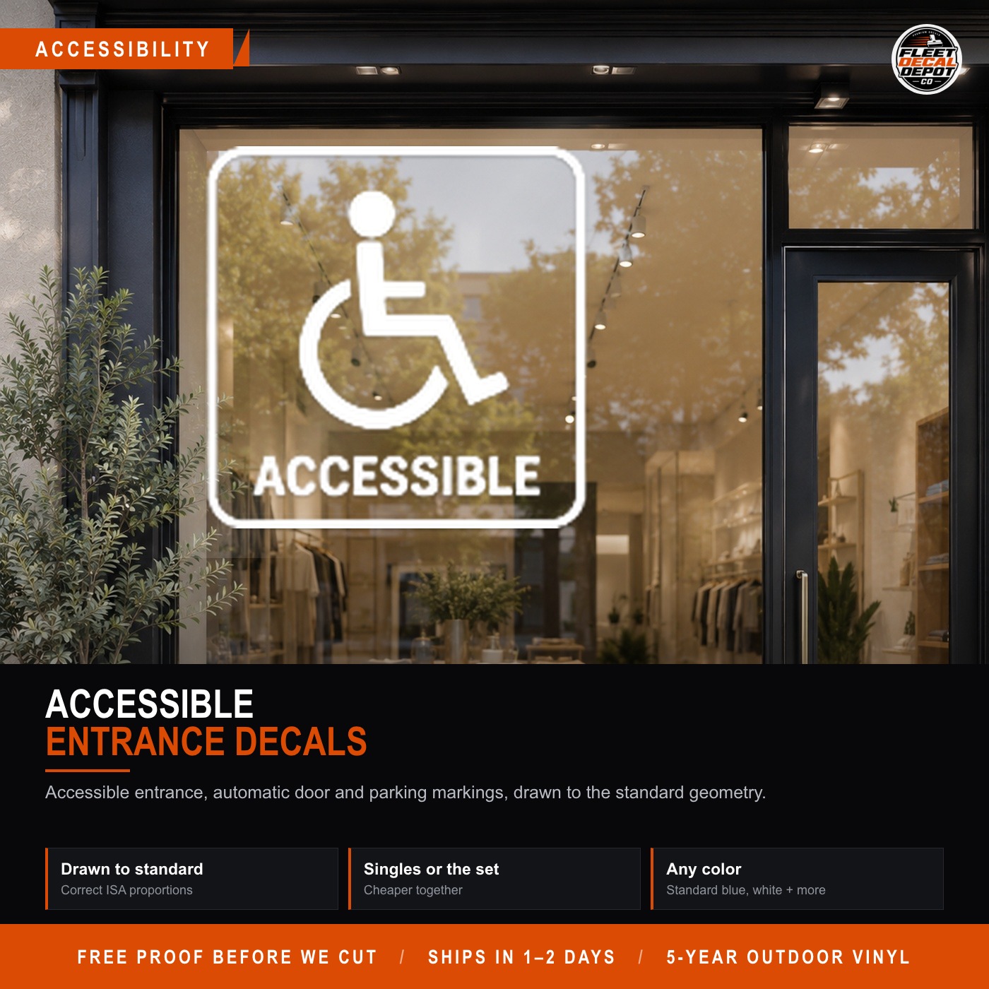 Accessible Entrance Decal with Wheelchair Symbol, Automatic Door Accessible Parking Hearing Loop Window Stickers, Custom Business Vinyl Set
