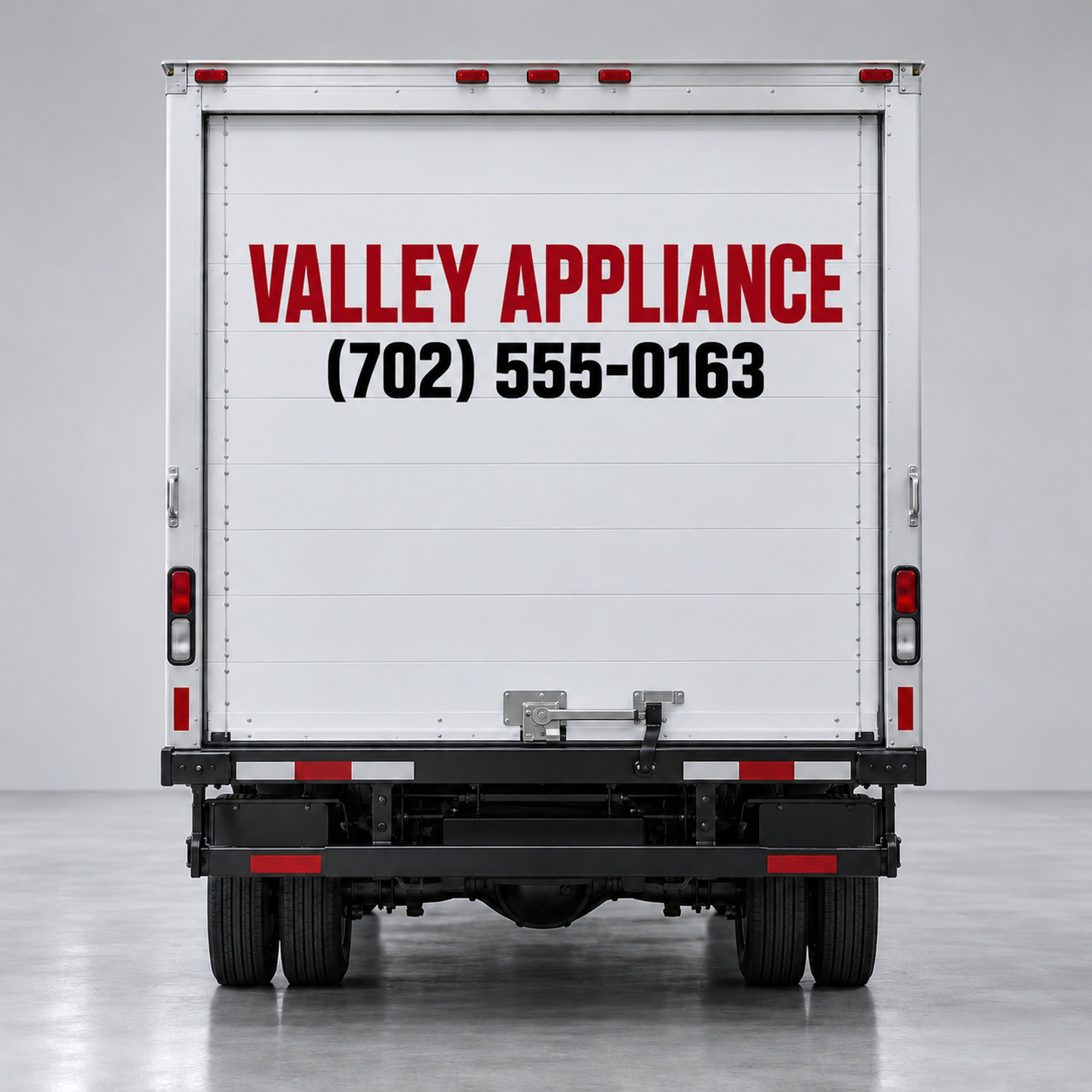 Box Truck Lettering Kit for Both Sides and Rear Door — shown on a work truck (product photo 3 of 4)