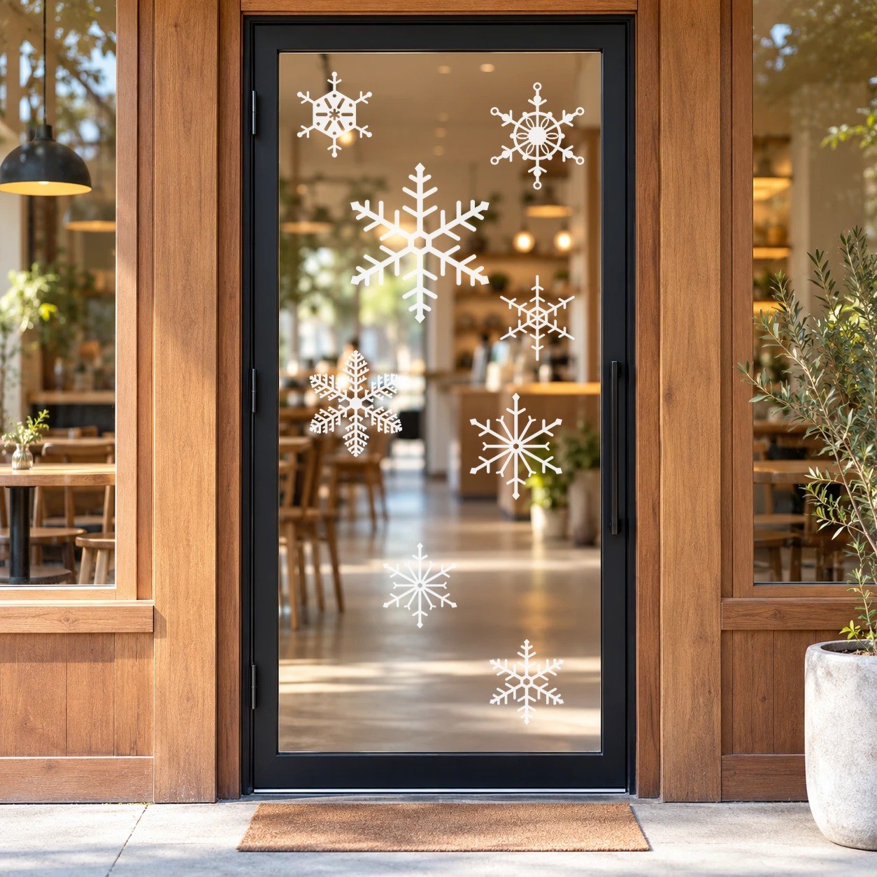Door kit in white vinyl snowflakes on a cafe glass door (product photo 2 of 6)