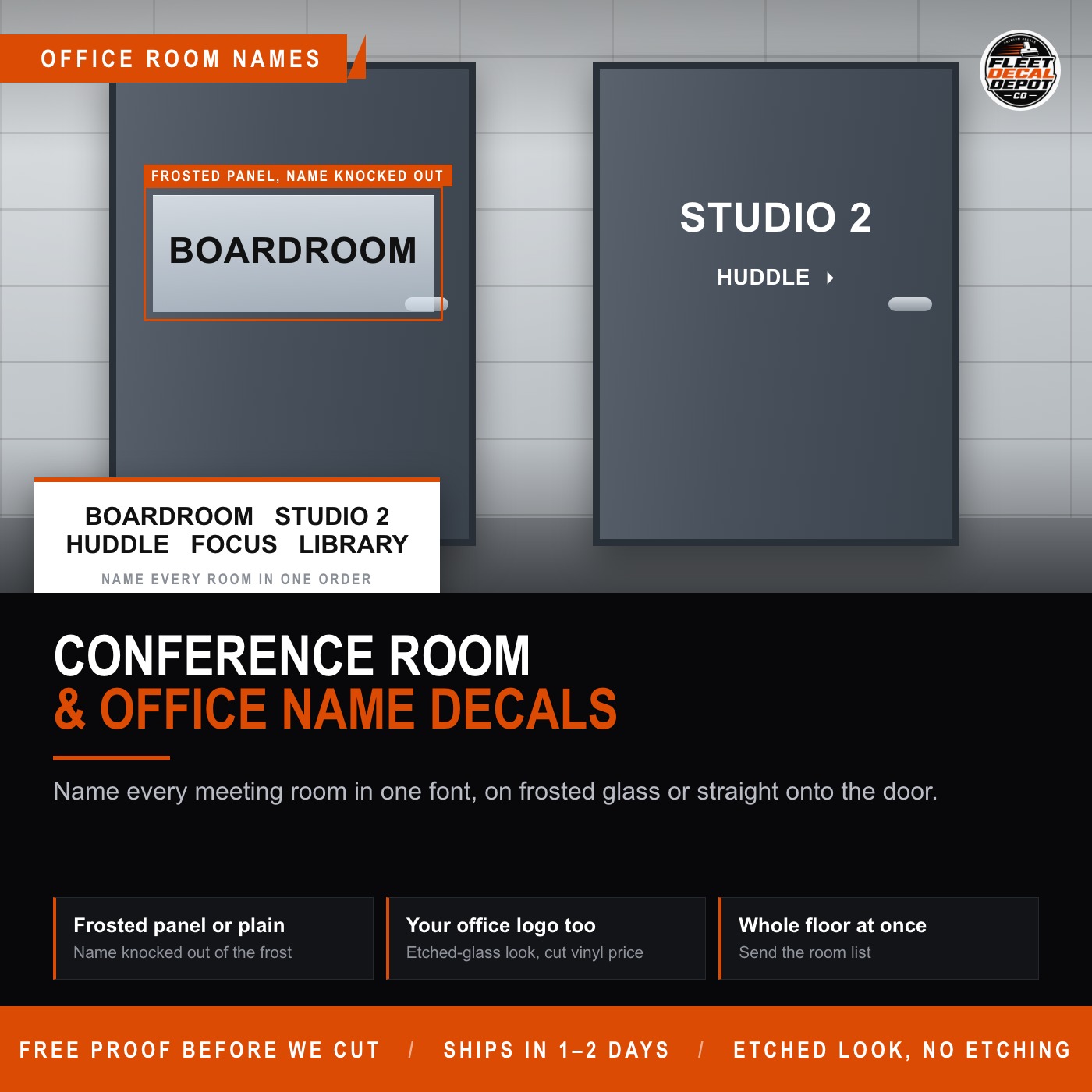 Conference Room Decal for Glass Door, Custom Office Room Name Signs with Frosted Panel, Meeting Room Vinyl Lettering for Business Interiors