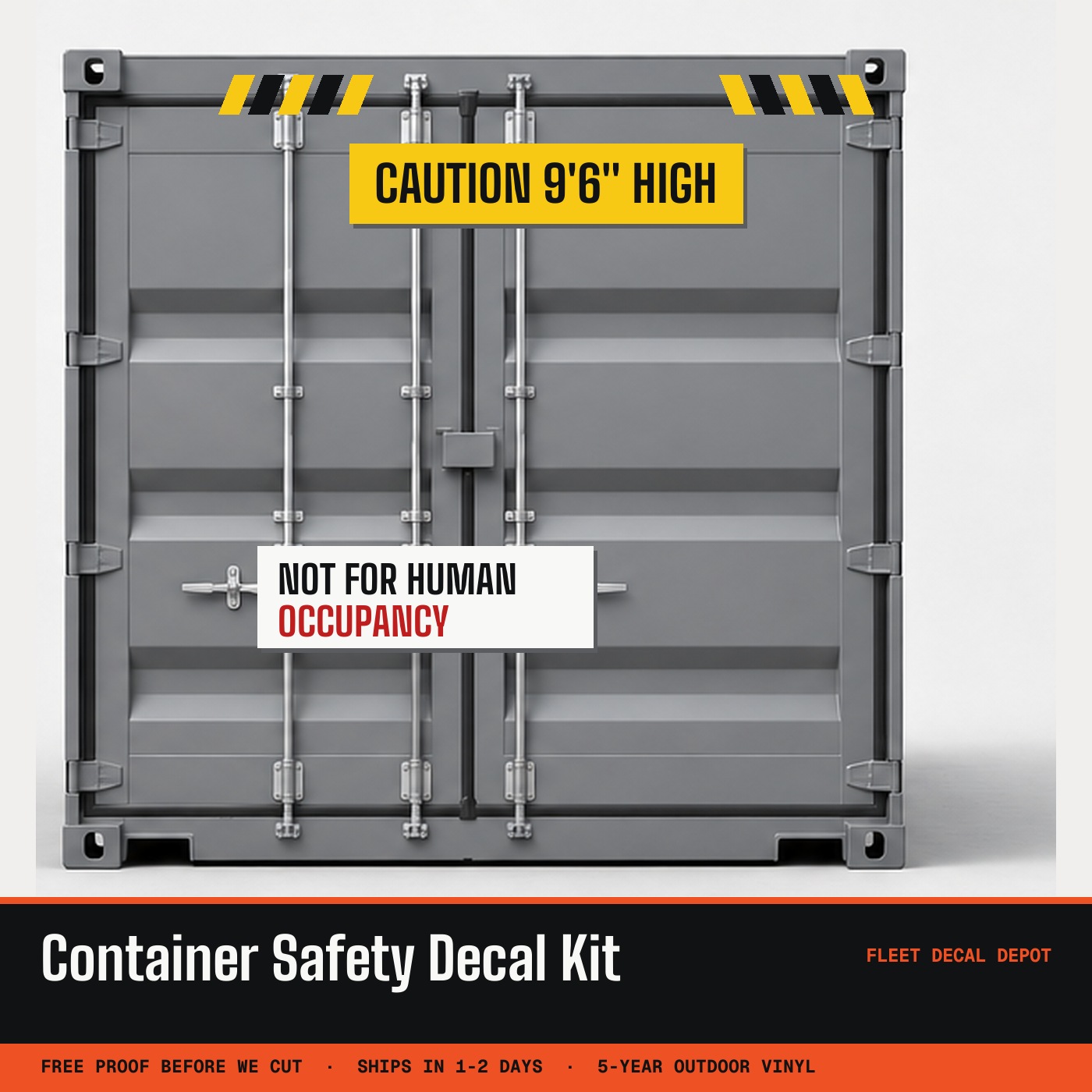 Storage Container Safety Decal Kit, High Cube Height Warning, Corner Safety Chevrons & No Occupancy Labels, Vinyl Set