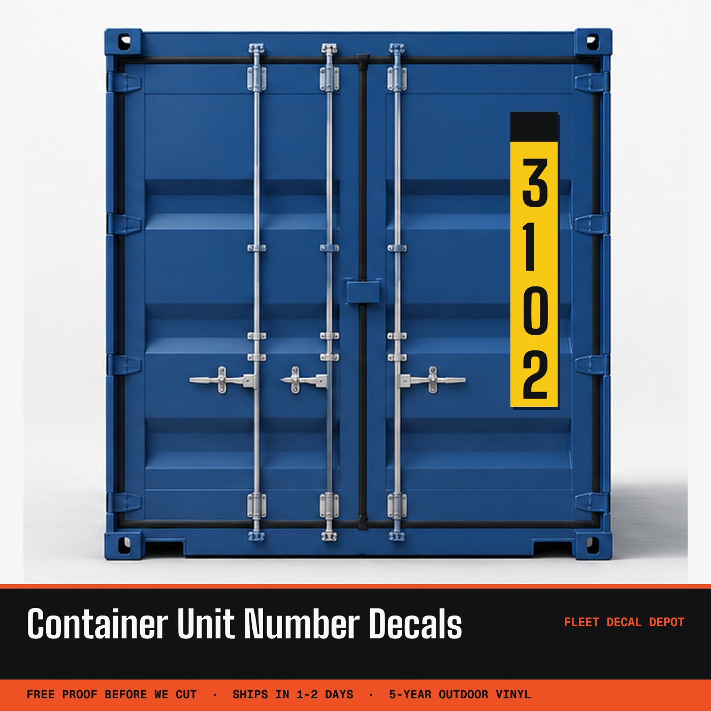 Container Unit Number Decals, Vertical Asset Tracking ID Stickers for Rental Fleet & Jobsite Storage Containers, Reflective Option