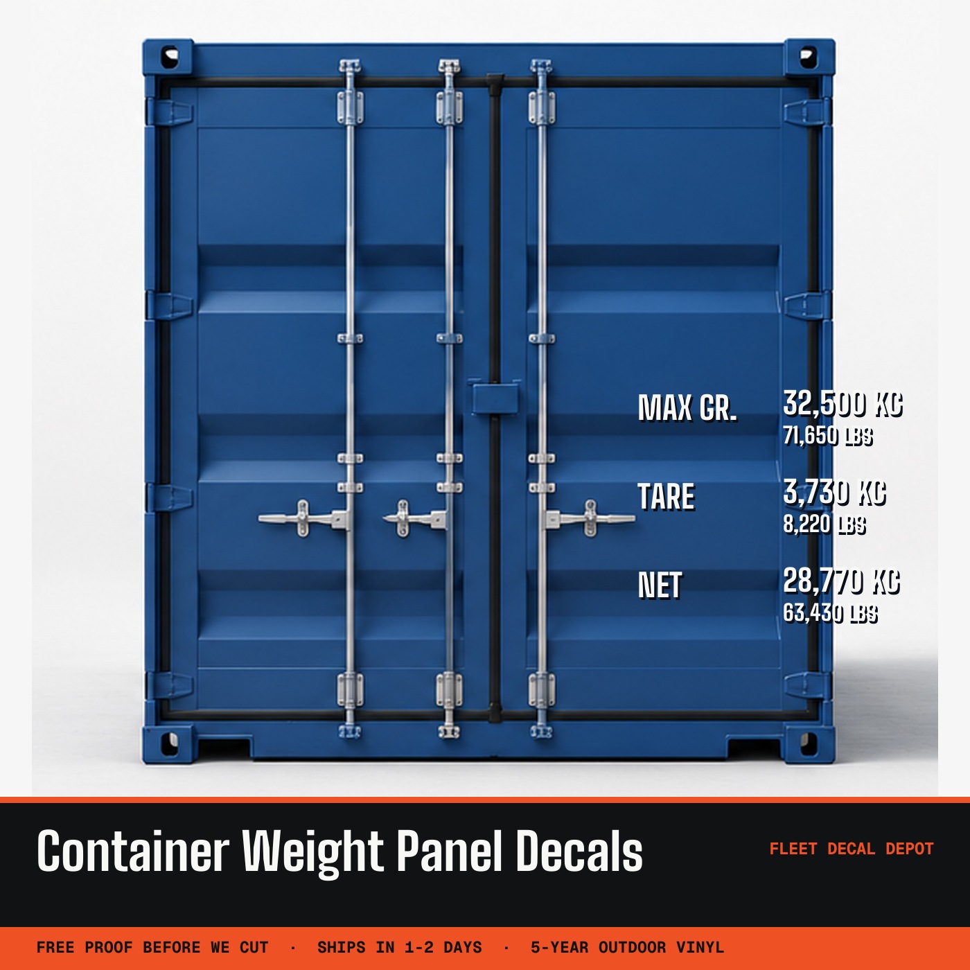 Container Weight Panel Decals, MAX GROSS TARE NET Weight Marking Set KG & LBS, Custom Vinyl for Shipping & Storage Containers