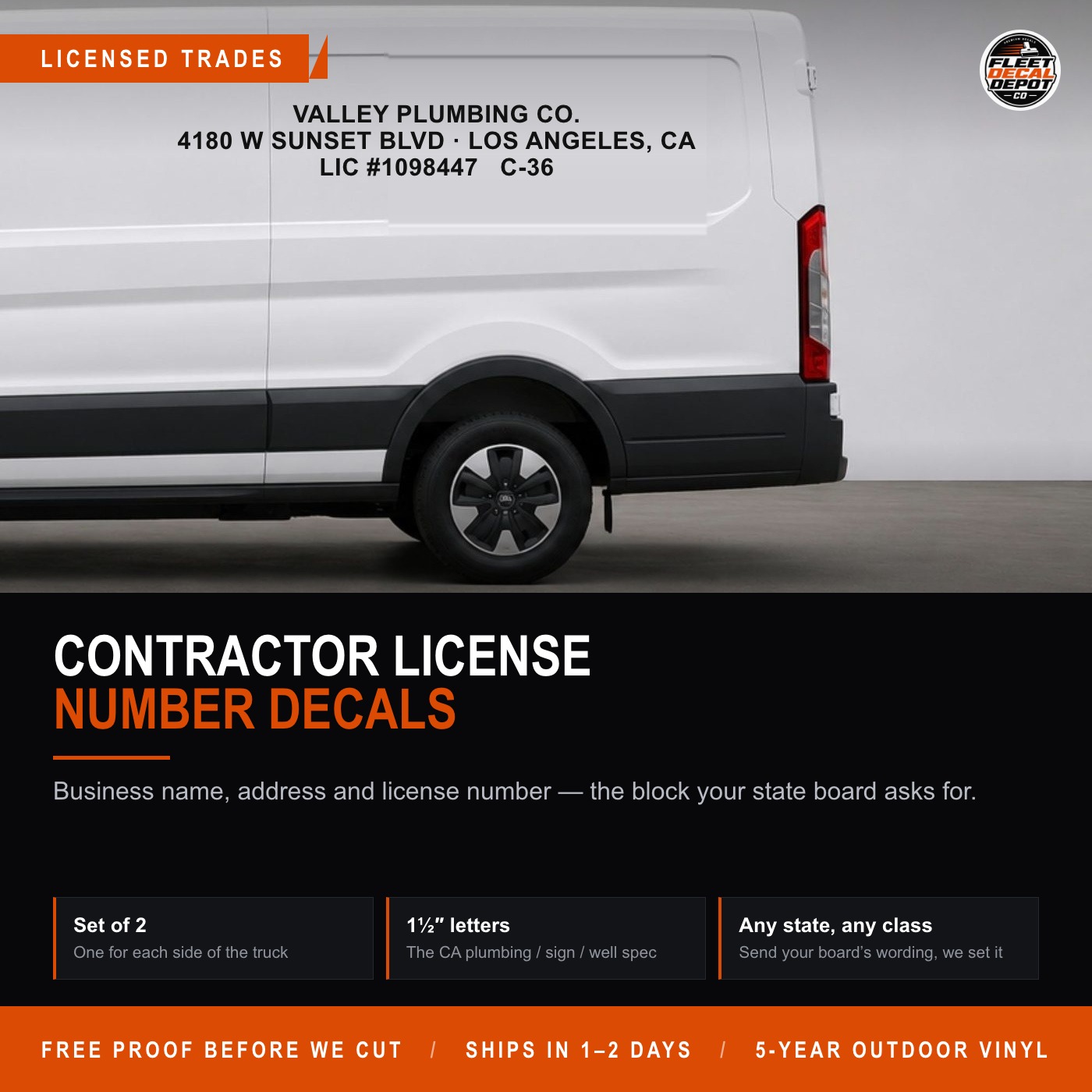 Contractor License Number Decal Set of 2, Custom Business Name Address and License Vinyl Truck Lettering for Plumbers HVAC and Electricians