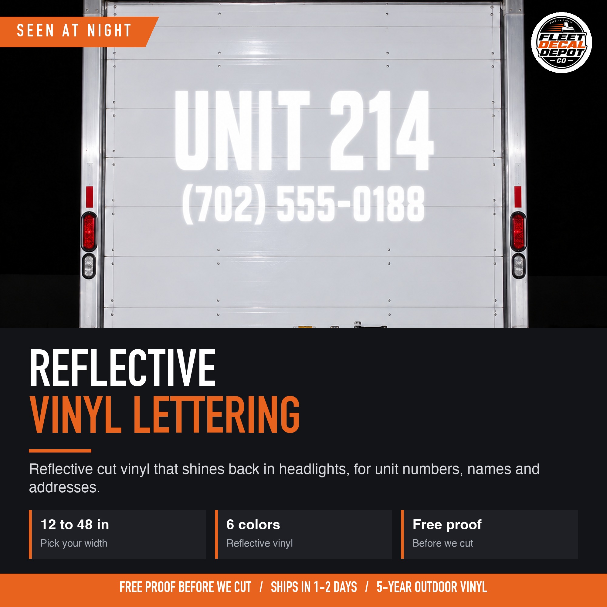 Custom Reflective Vinyl Lettering, Any Text Night Visible Decal, Reflective Name Number and Address Sticker for Truck Trailer or Mailbox
