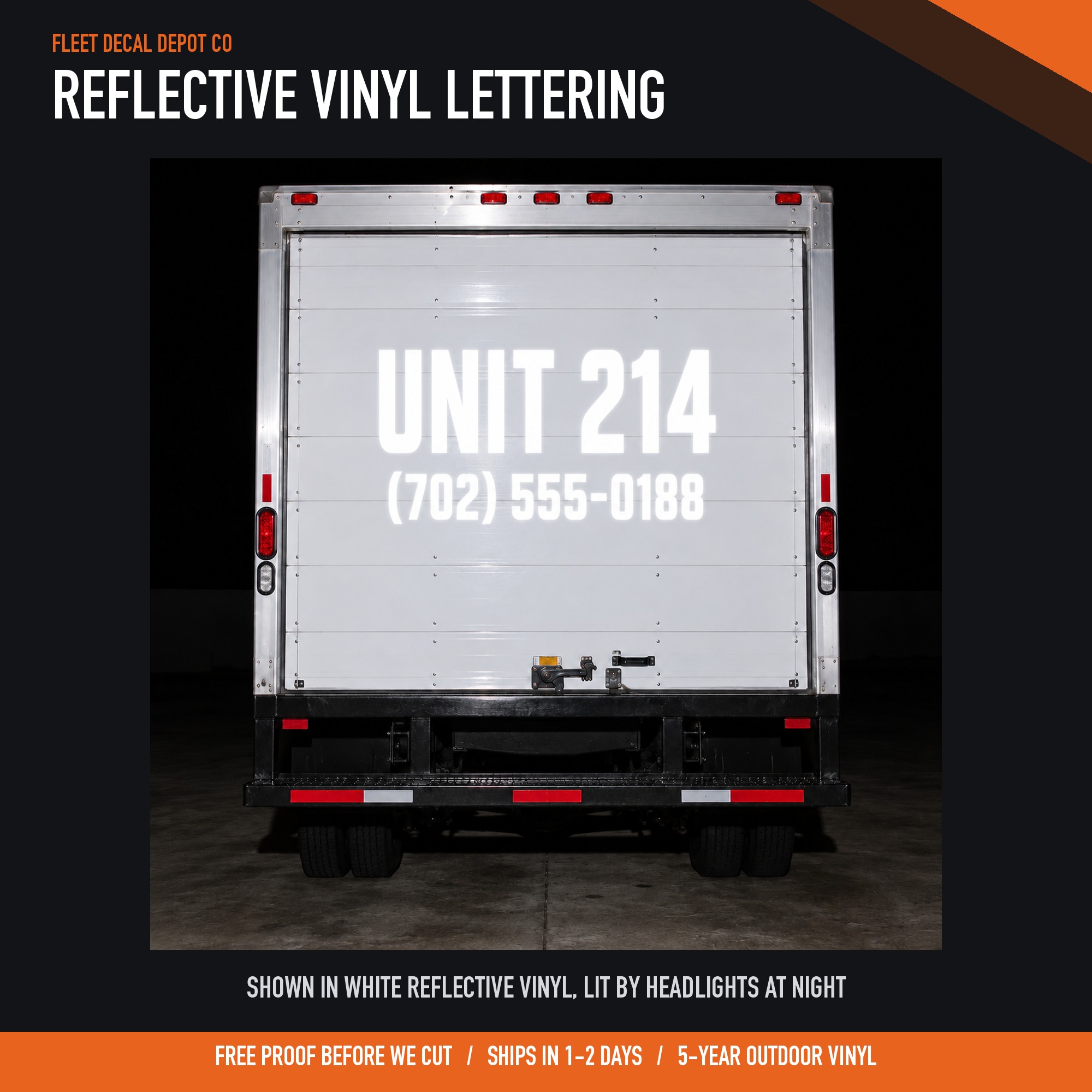 Custom Reflective Vinyl Lettering — shown on a work truck (product photo 2 of 3)