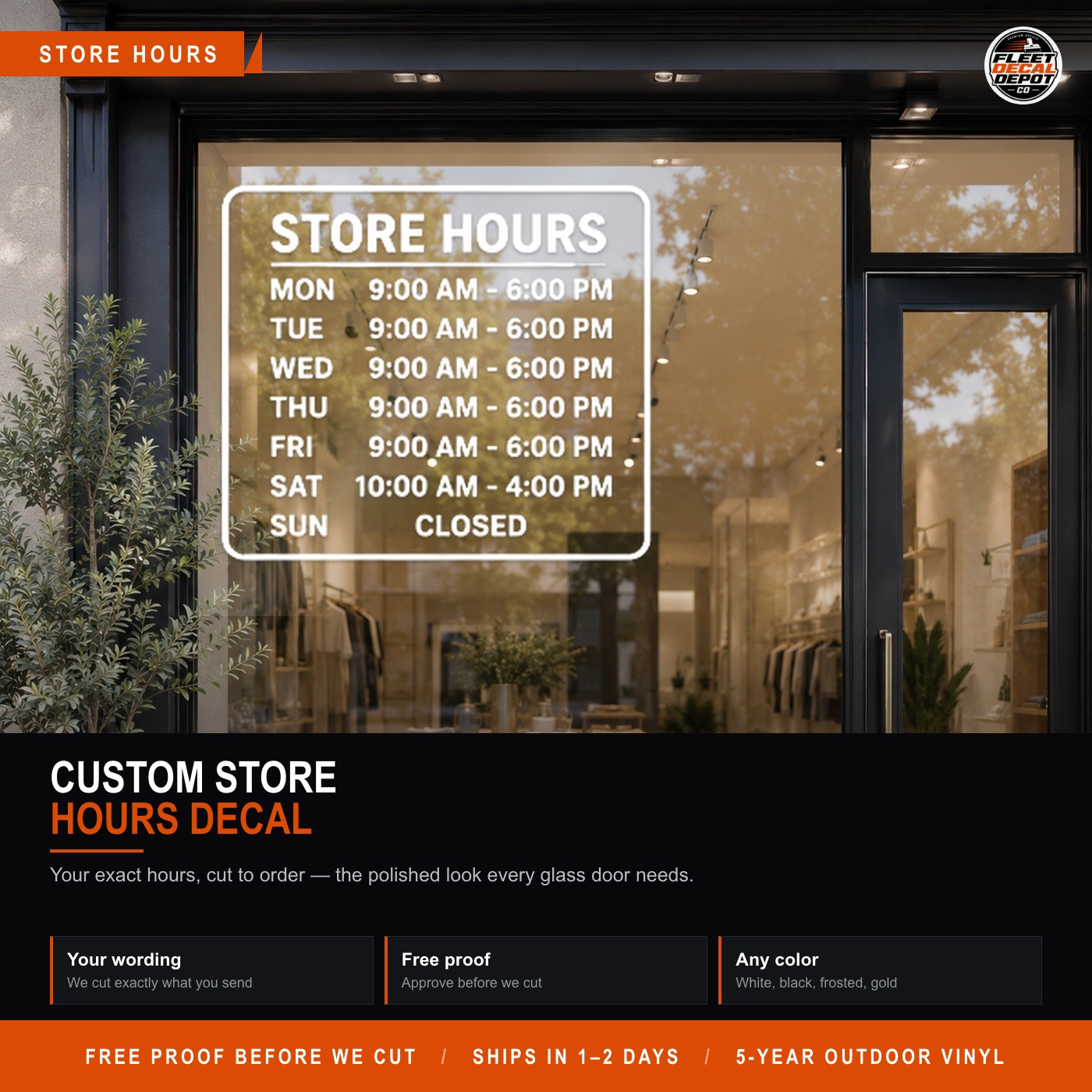 Custom Store Hours Decal for Window, Business Hours Vinyl Lettering in Classic Minimal Modern Luxury or Circular Layout, Shop Door Sticker