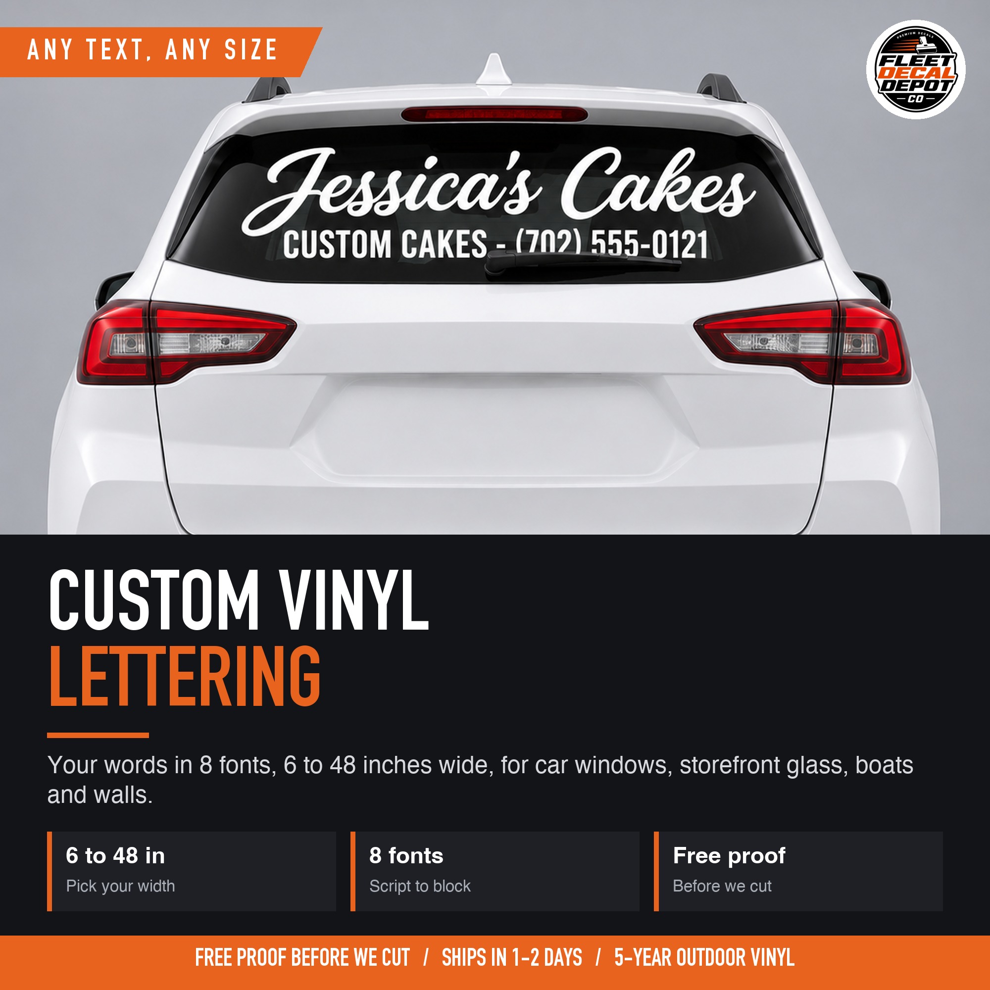 Custom Vinyl Lettering Decal, Any Text Any Size, Personalized Name or Business Sticker for Car Truck Window Boat or Wall