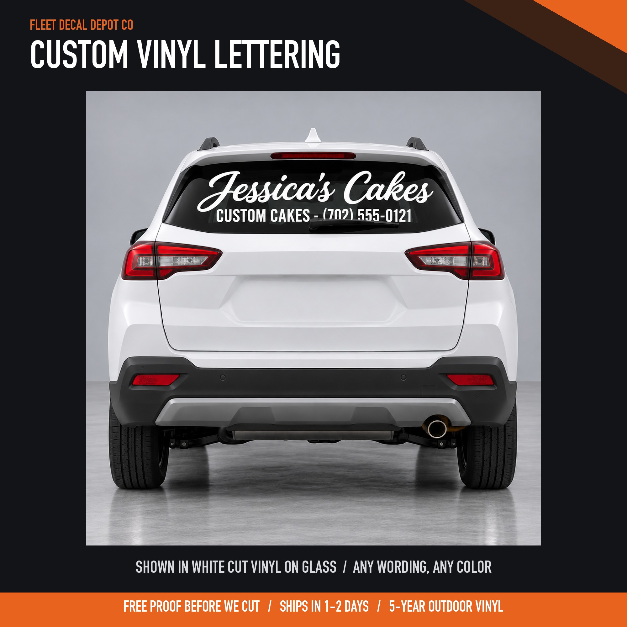 Custom Vinyl Lettering Decal — shown on a work truck (product photo 2 of 4)