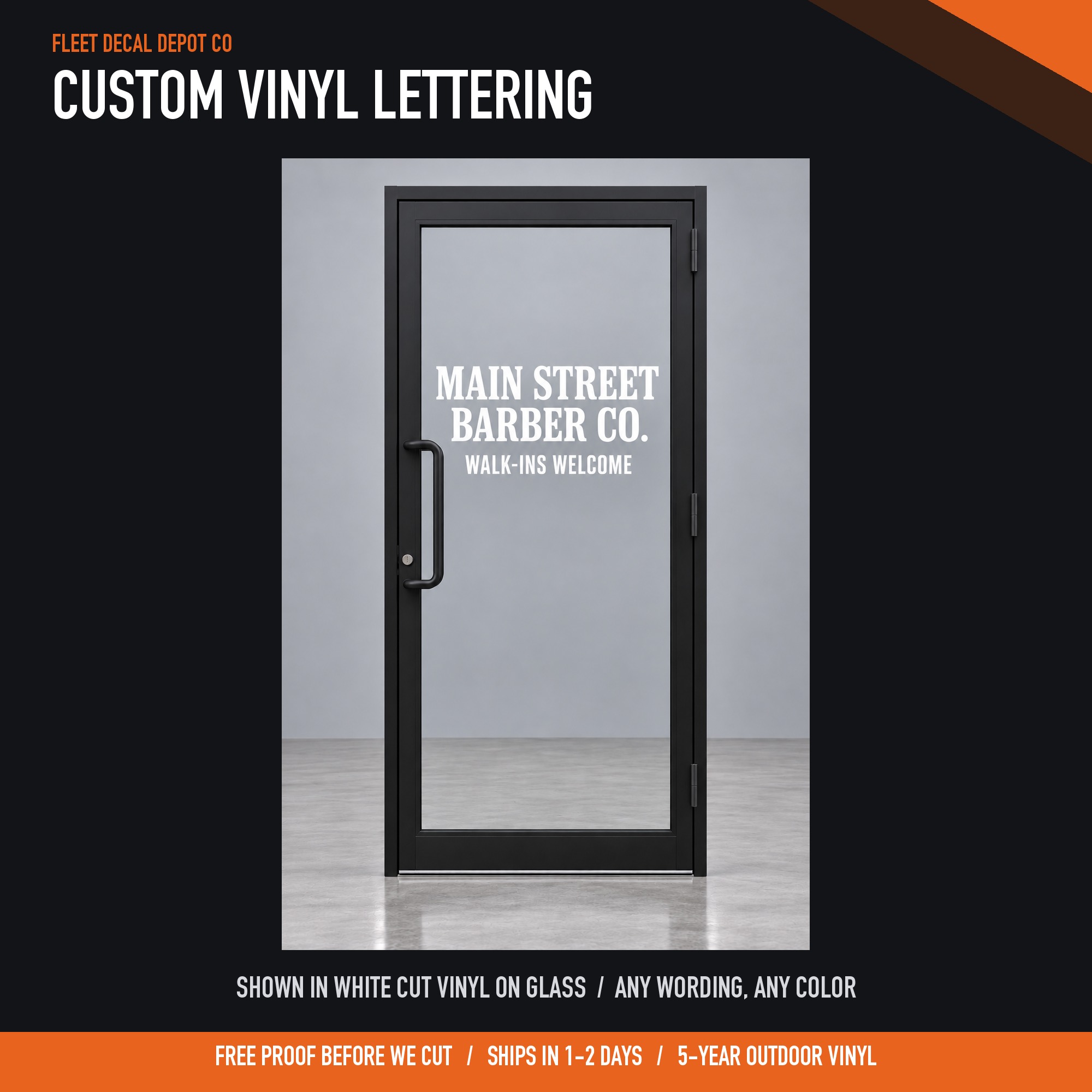 Custom Vinyl Lettering Decal — shown on a work truck (product photo 3 of 4)