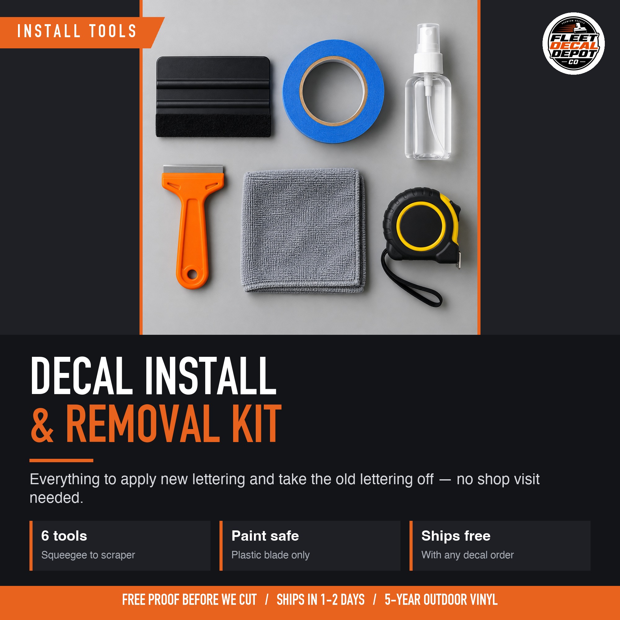 Vinyl Decal Install and Removal Kit, Felt Squeegee Masking Tape Spray Bottle Plastic Scraper Cloth and Tape Measure