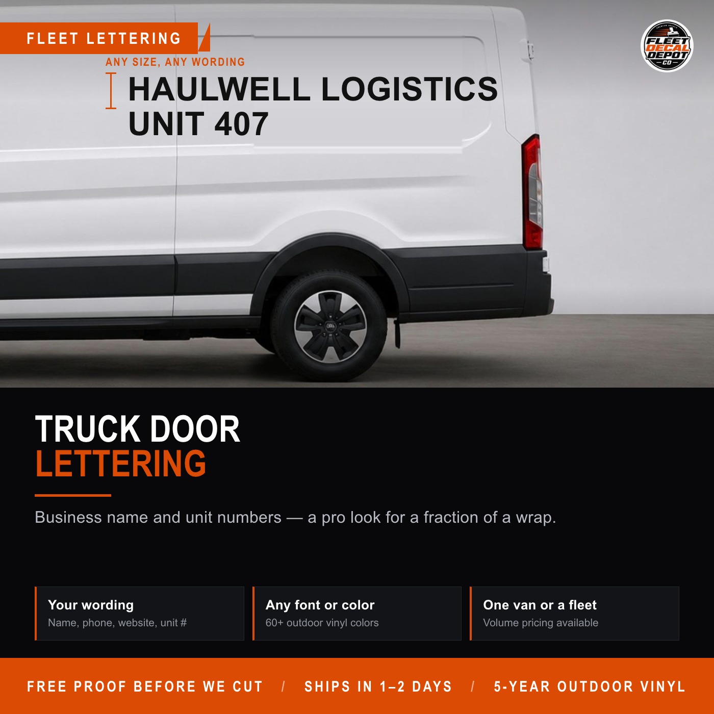 Custom Truck Door Lettering and Fleet Unit Numbers, Business Name Vinyl Decal