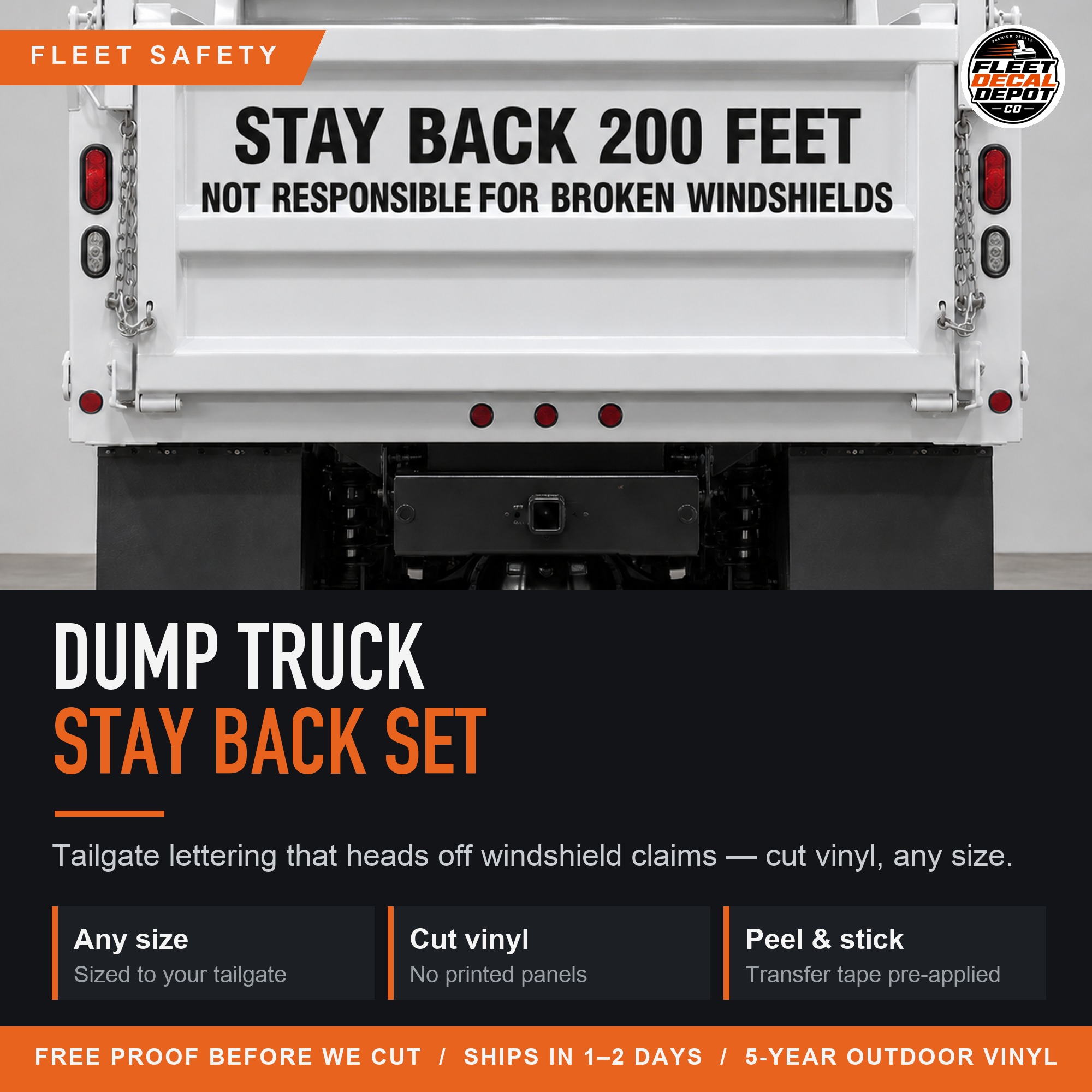 Stay Back Not Responsible for Broken Windshields Decal Set of 2, Dump Truck Gravel Hauler Tailgate Warning Sticker, Outdoor Vinyl