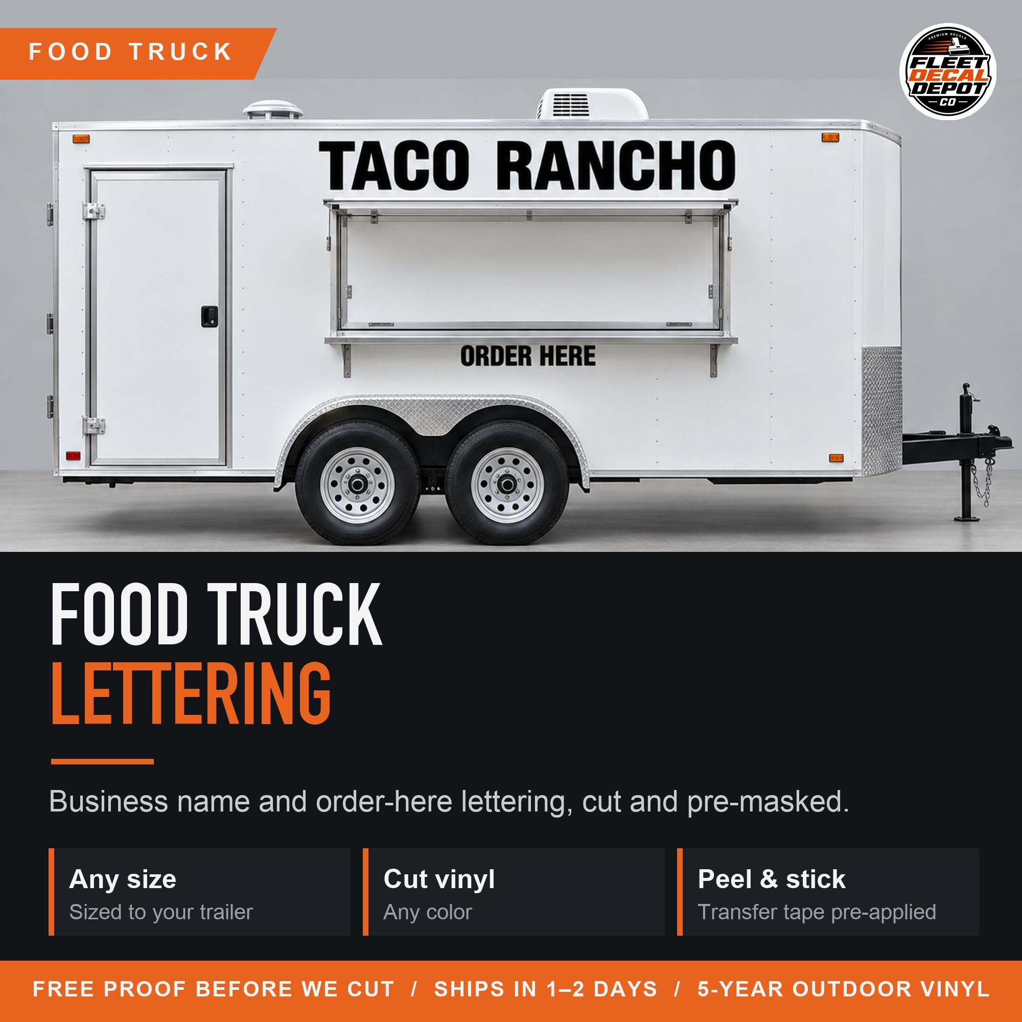 Food Truck Lettering Package, Custom Name Order Here Window Cut Vinyl Decal Set for Food Trucks and Trailers