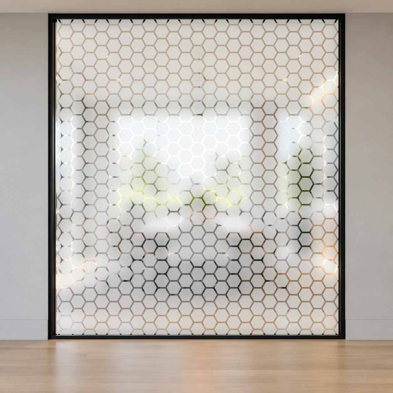 Geometric Frosted Window Film — shown on a glass storefront (product photo 2 of 6)