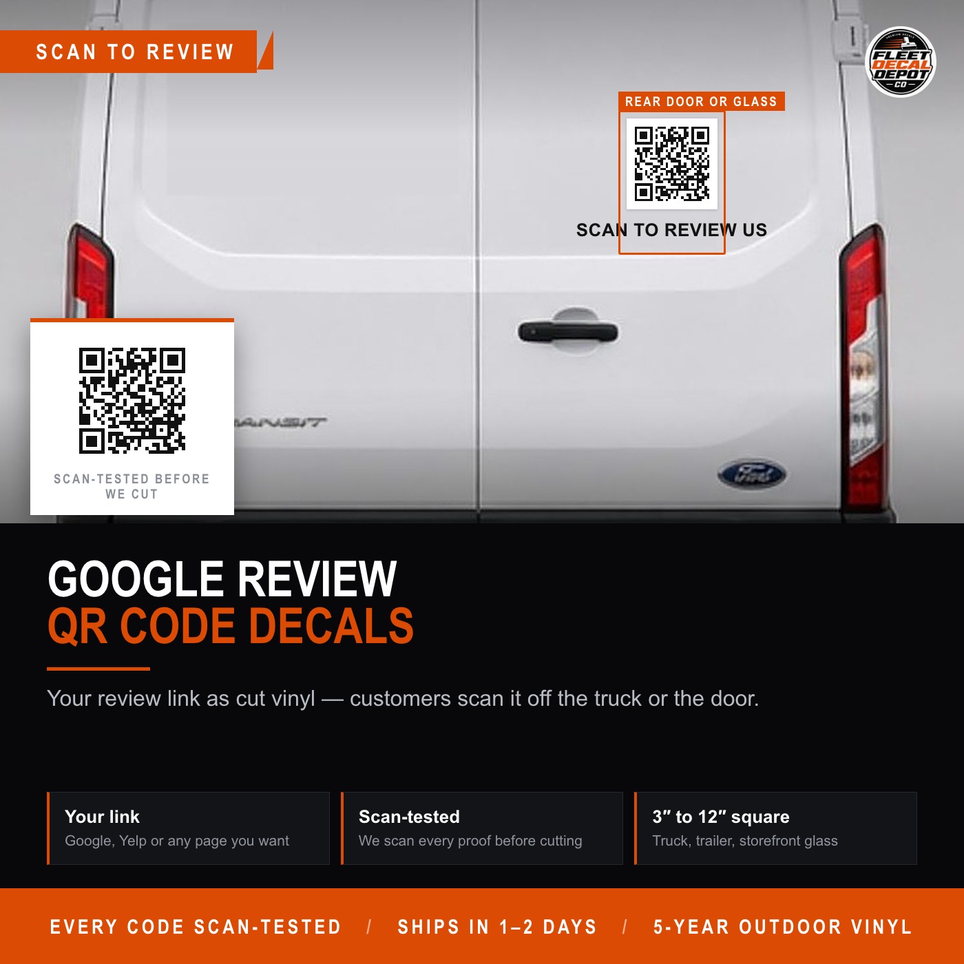 QR Code Decal for Business, Custom Google Review Scan Me Vinyl Sticker for Truck Window or Storefront Door, Scan Tested Before We Cut