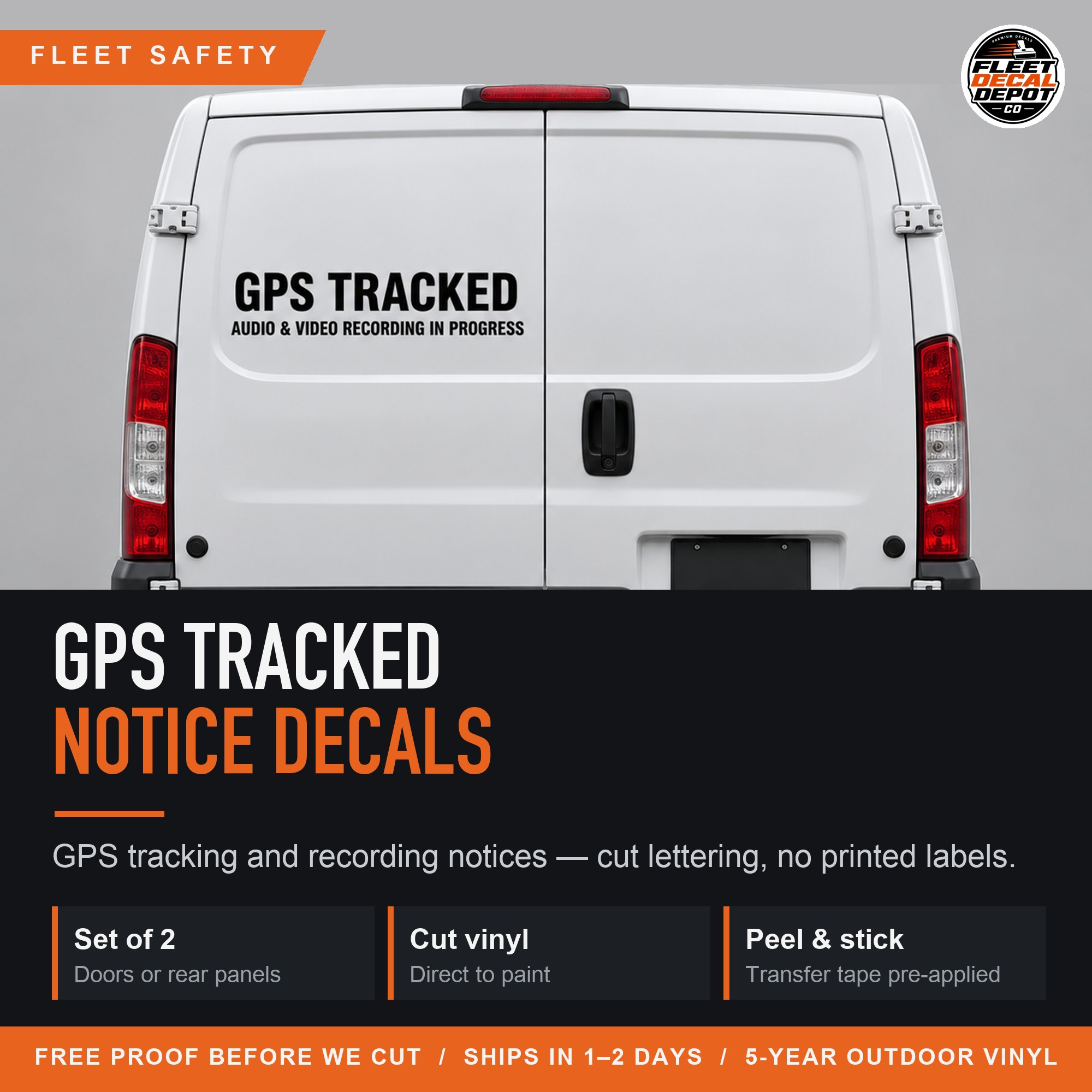 GPS Tracked Audio Video Recording Notice Decal Set, Fleet Vehicle Camera Monitoring Sticker Pack, Cut Vinyl