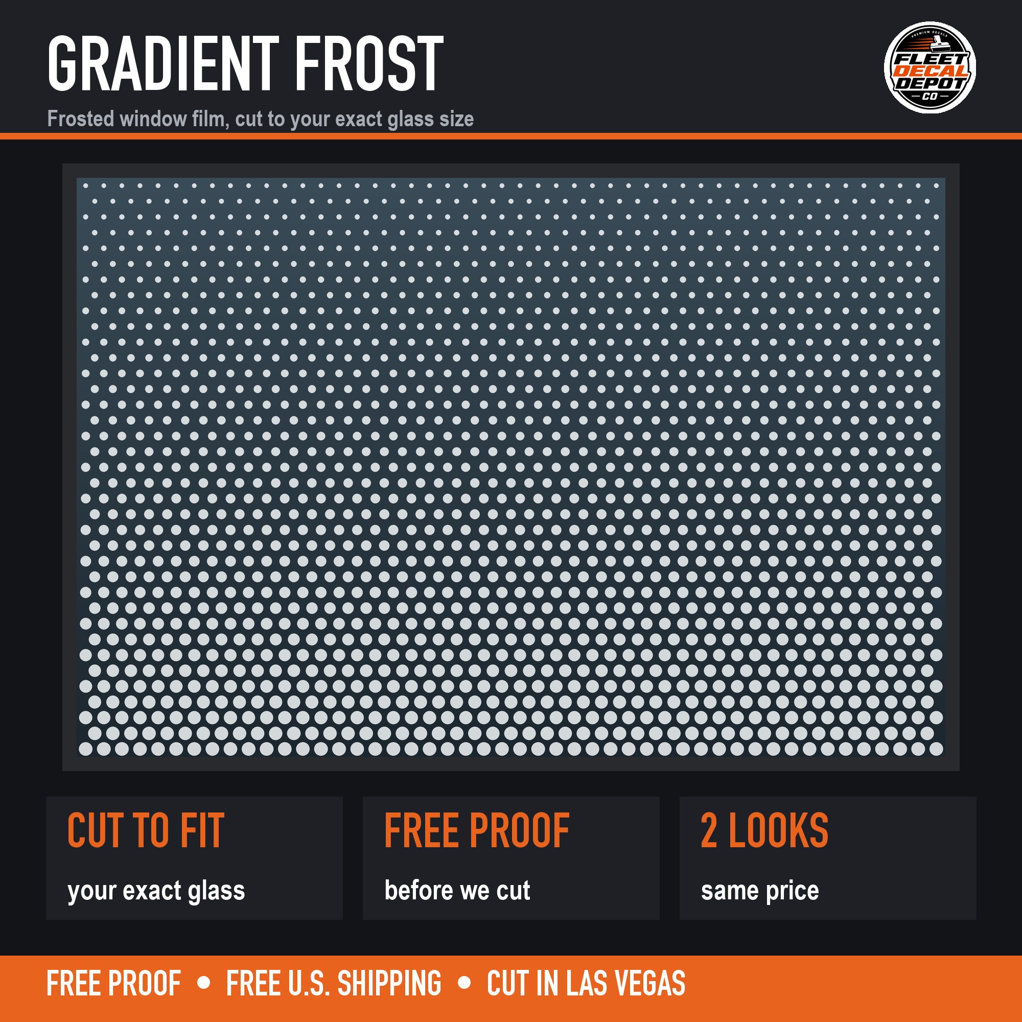 Gradient Frosted Window Film, Dot Fade Privacy Decal Cut to Your Exact Glass Size, Etched Glass Vinyl for Office Bathroom or Door