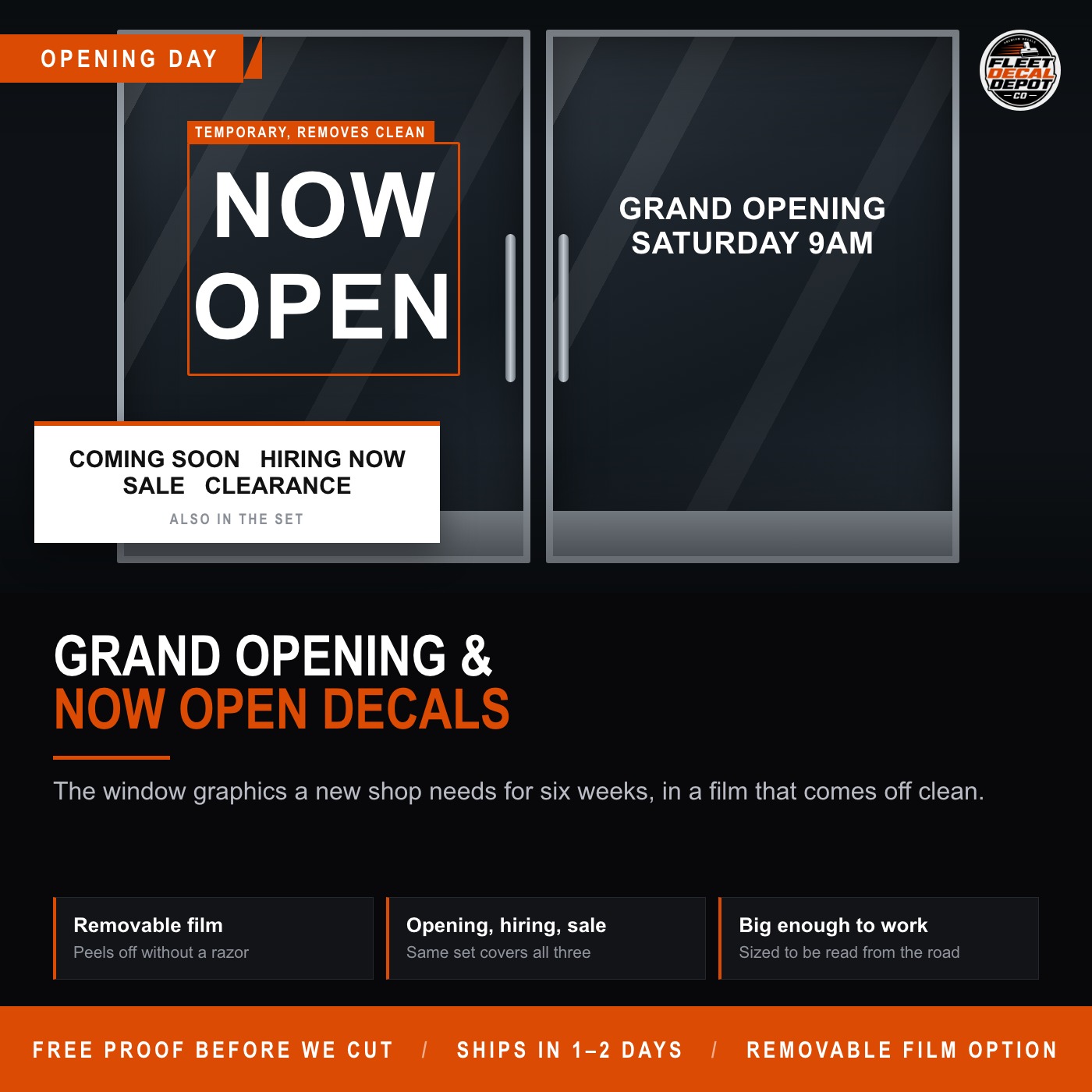 Now Open Window Decal, Grand Opening Coming Soon Now Hiring Sale Storefront Vinyl Lettering, Large Removable Business Window Sticker
