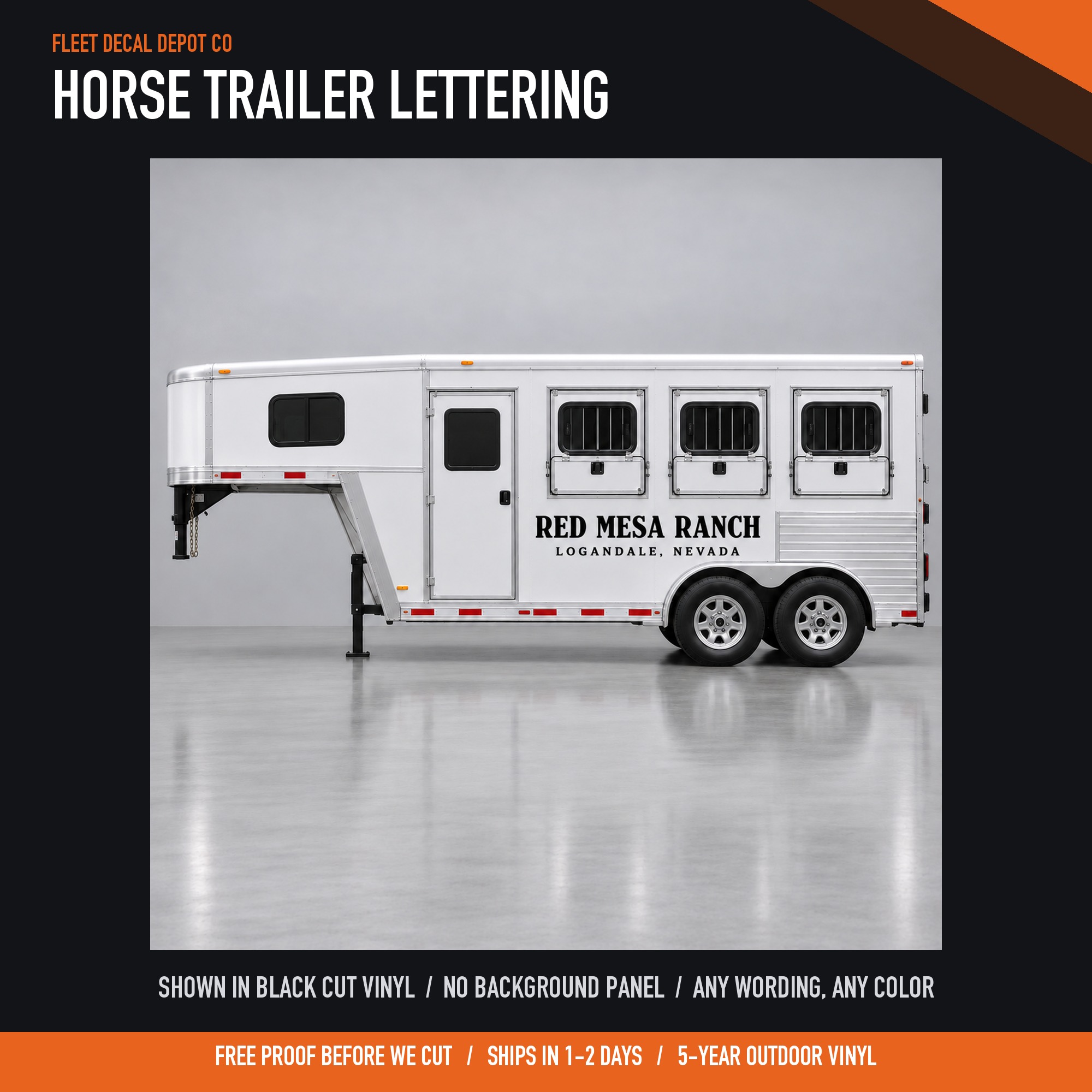 Horse Trailer Lettering — shown on a work truck (product photo 2 of 3)
