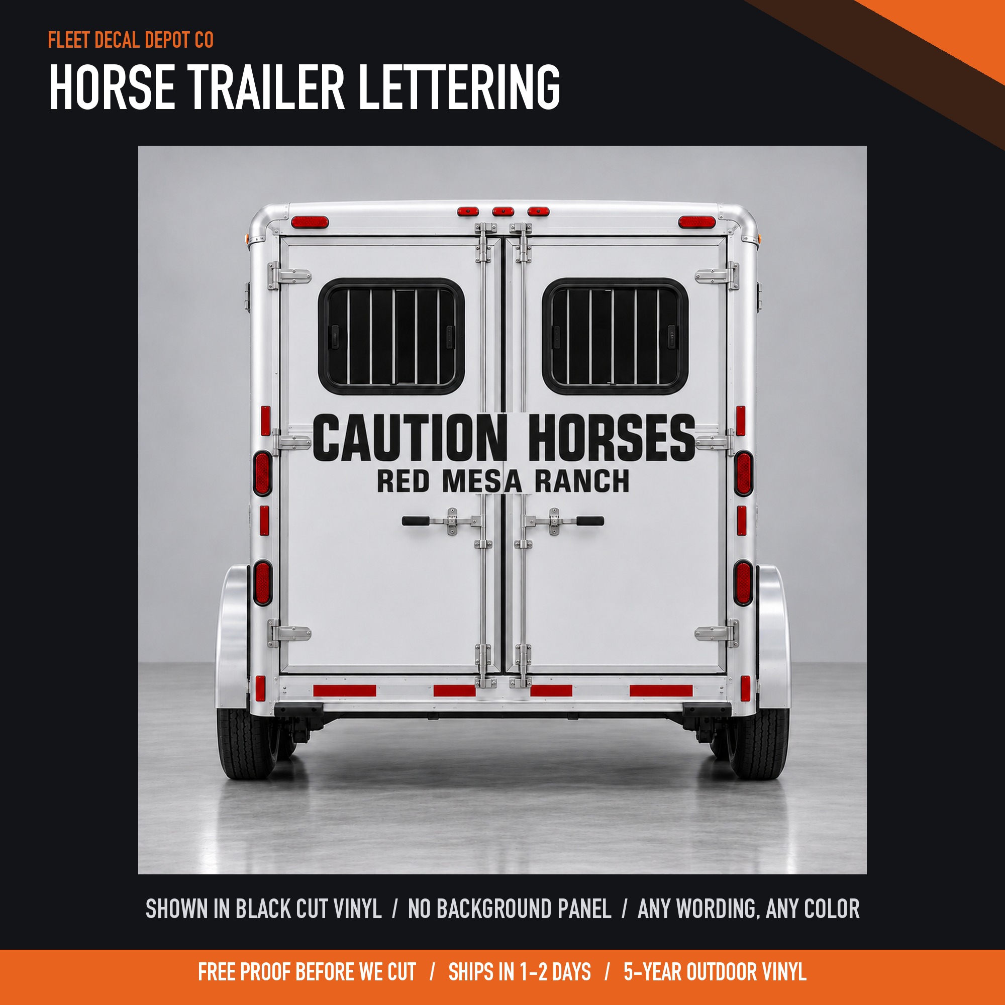 Horse Trailer Lettering — shown on a work truck (product photo 3 of 3)