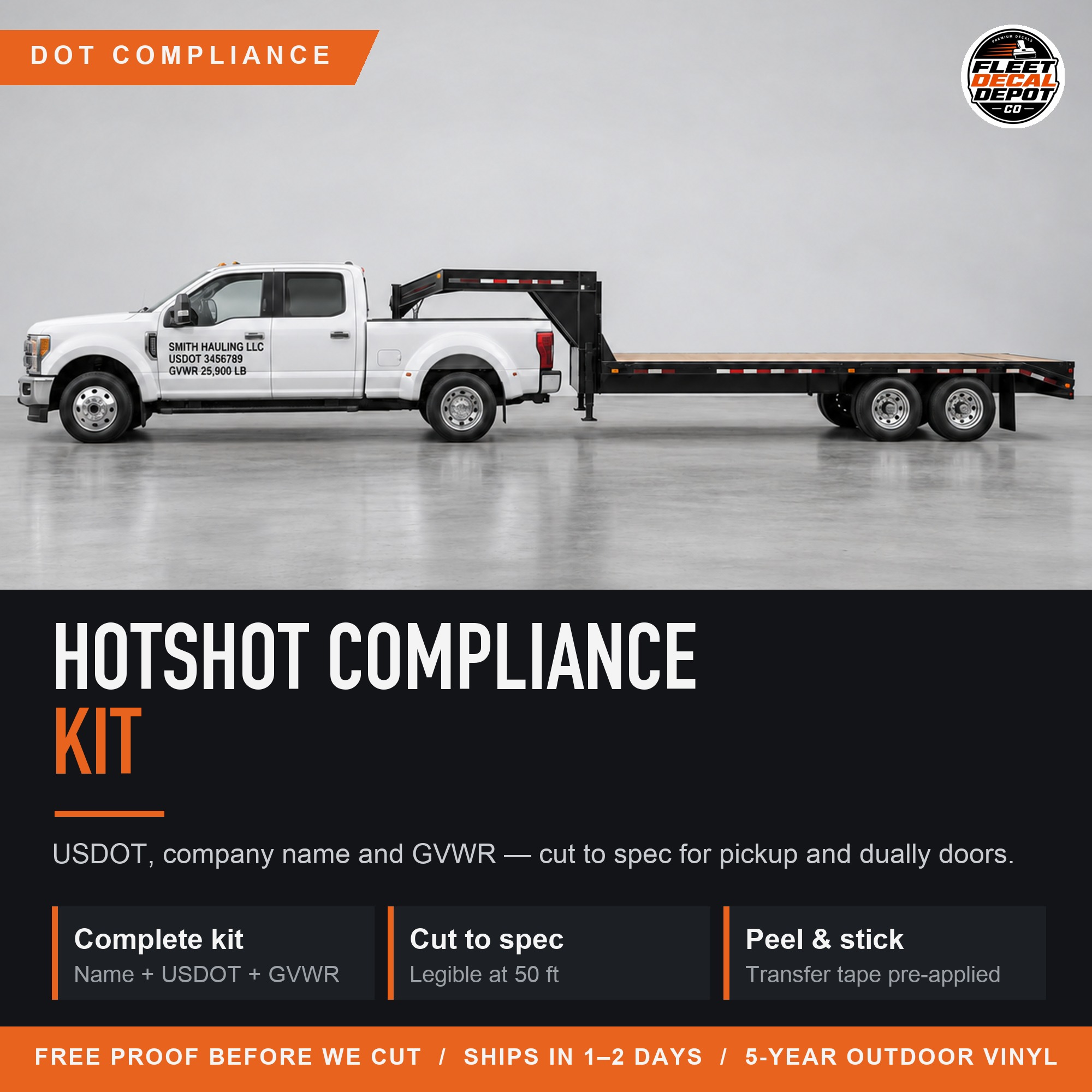Hotshot Trucking Compliance Kit, USDOT Number Company Name GVWR Decal Bundle for Pickup and Dually Doors, Hot Shot Truck Lettering Set