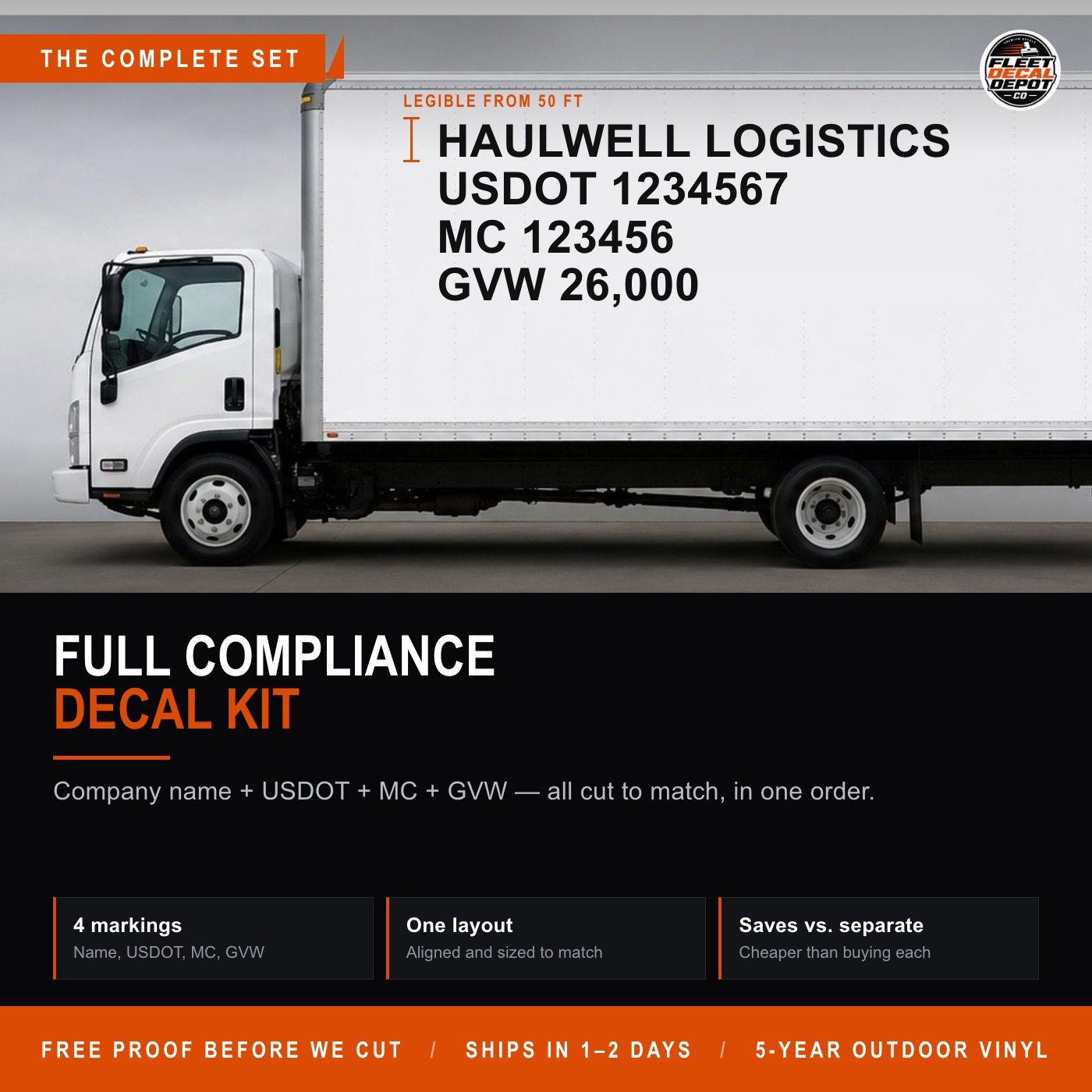 Full Compliance Decal Kit, USDOT MC GVW Company Name Truck Set