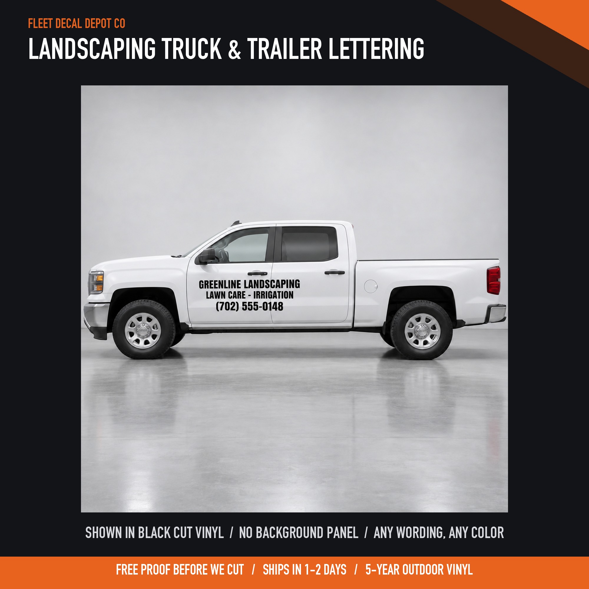 Landscaping Truck and Trailer Lettering Package — shown on a work truck (product photo 2 of 3)