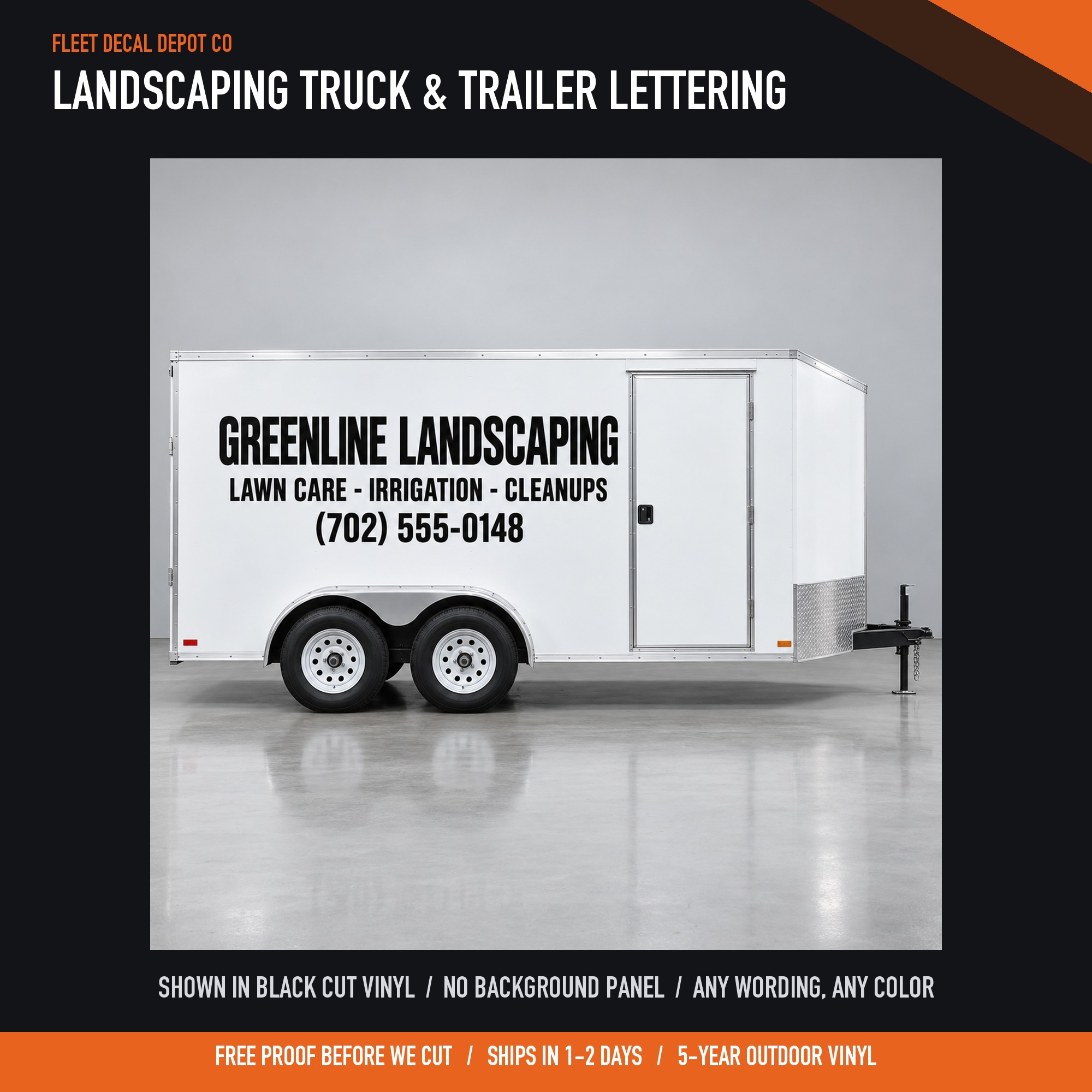 Landscaping Truck and Trailer Lettering Package — shown on a work truck (product photo 3 of 3)