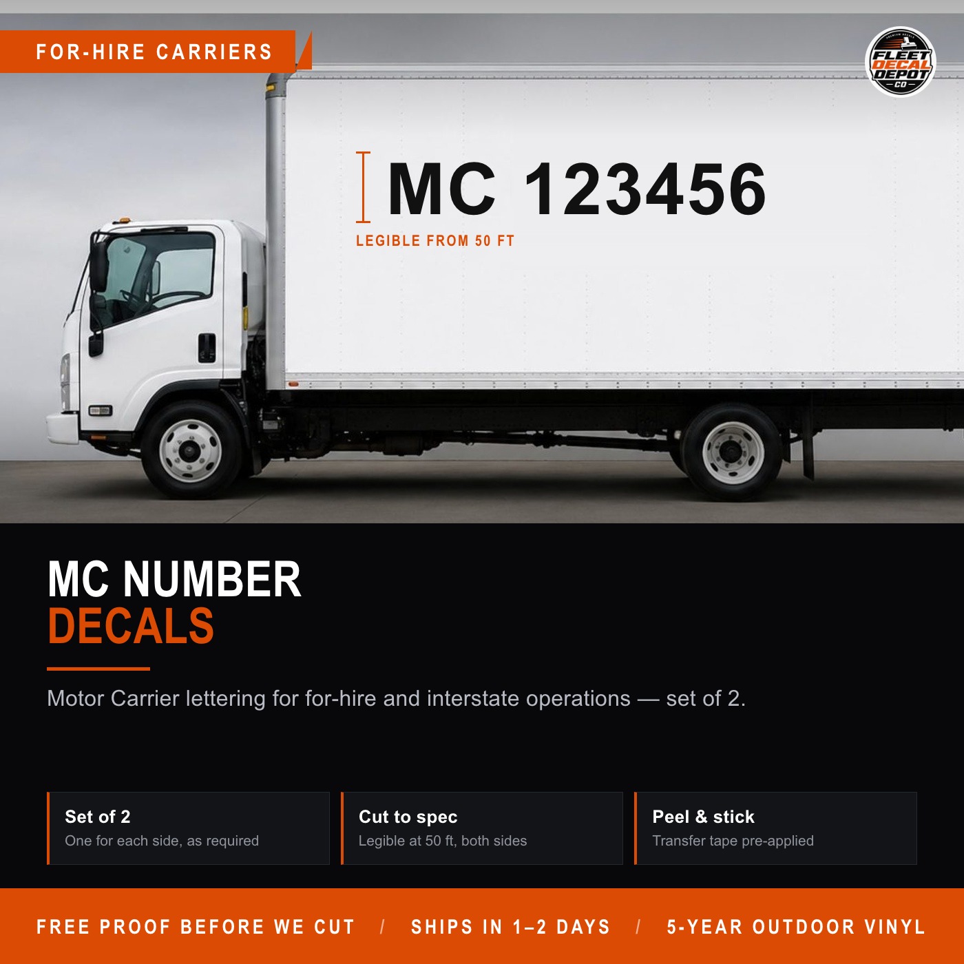 MC Number Decal for Truck, Motor Carrier Compliance Sticker Set of 2