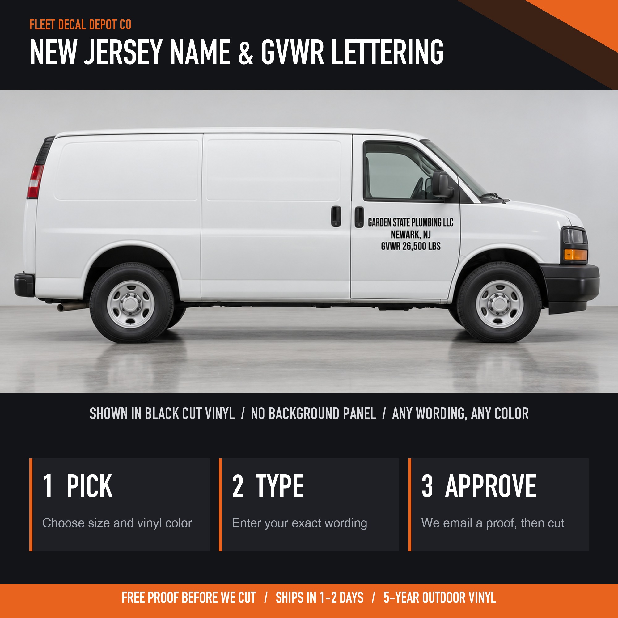New Jersey Commercial Vehicle Lettering Set of 2 — shown on a commercial vehicle (product photo 2 of 2)