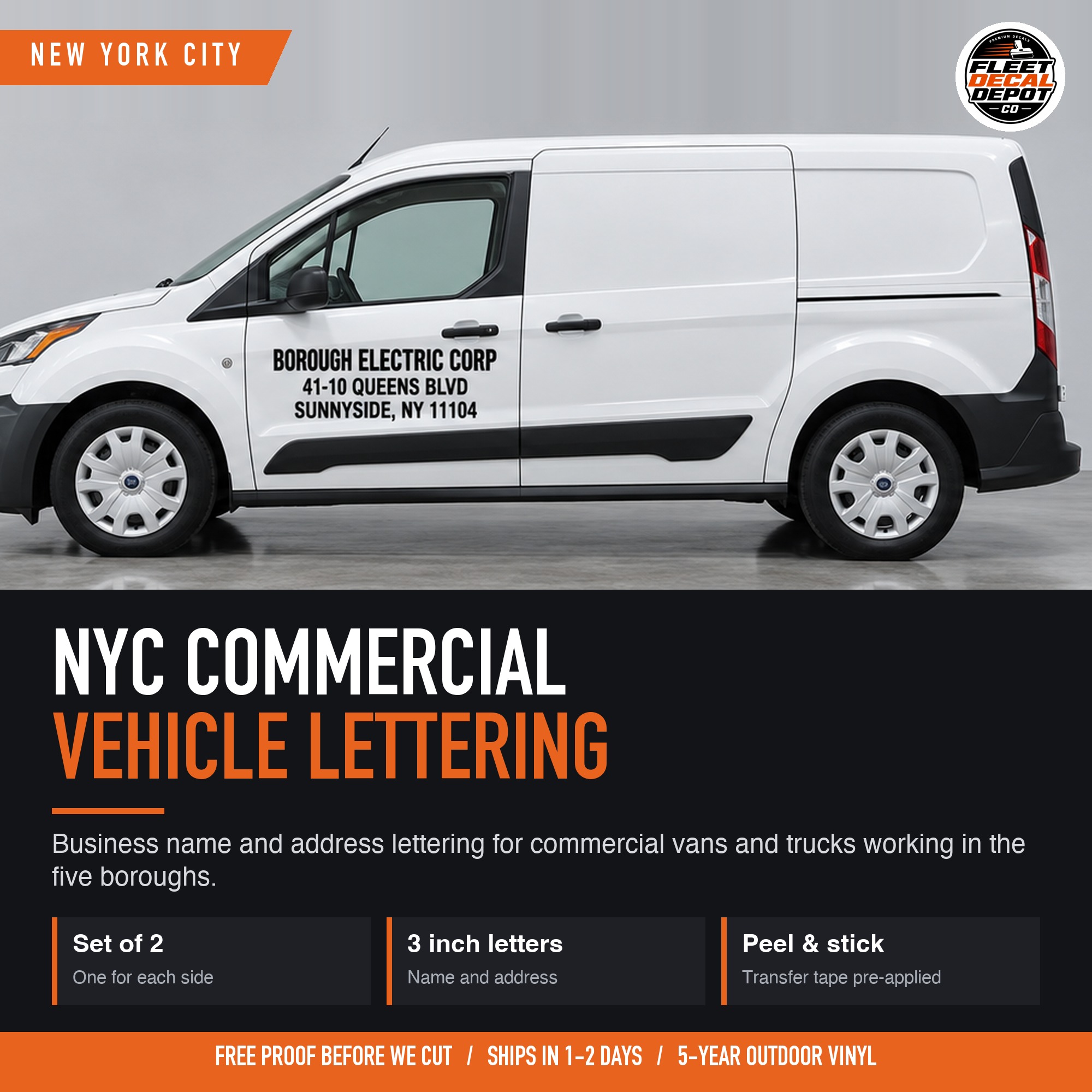 New York City Commercial Vehicle Lettering Set of 2, Business Name and Address Door Decals for Vans and Trucks
