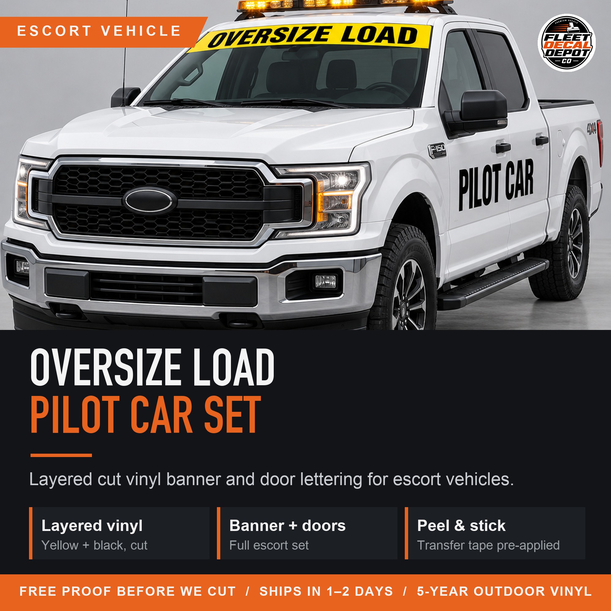 Oversize Load Pilot Car Decal Set, Escort Vehicle Wide Load Warning Lettering, Hi Vis Cut Vinyl Stickers
