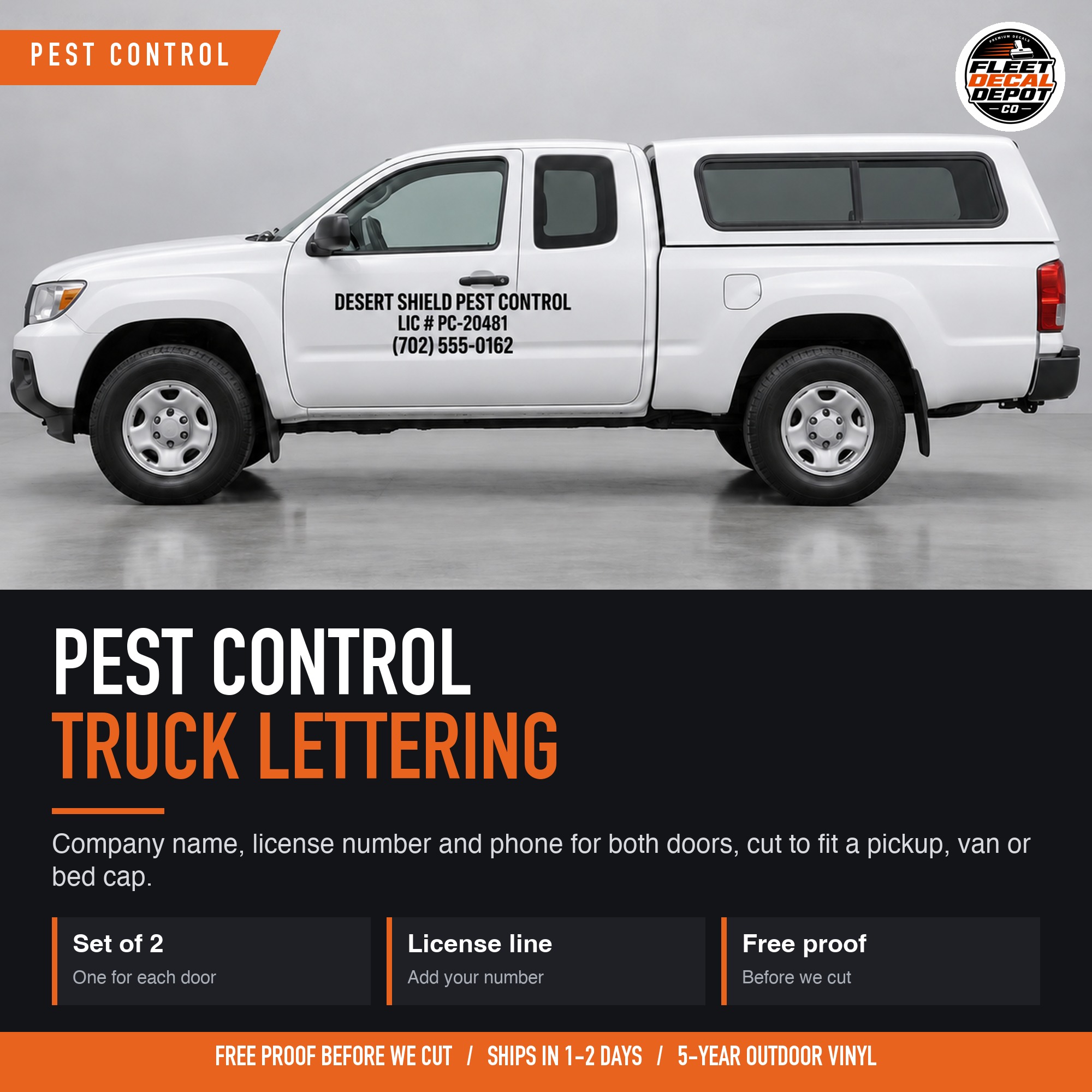 Pest Control Truck Lettering Package, Exterminator Company Name License Number Phone Door Decals, Pest Service Van Vinyl Graphics