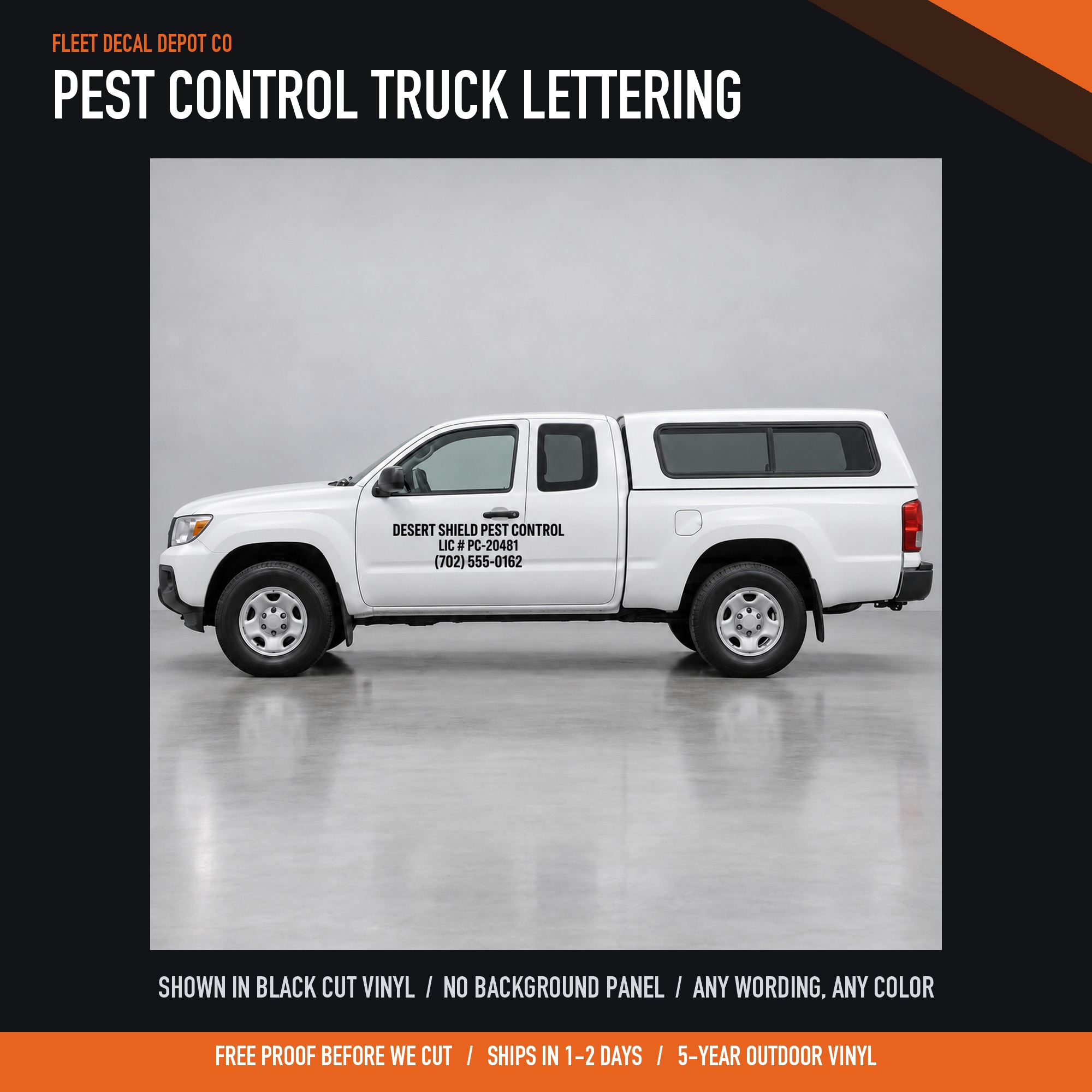 Pest Control Truck Lettering Package — shown on a work truck (product photo 2 of 2)