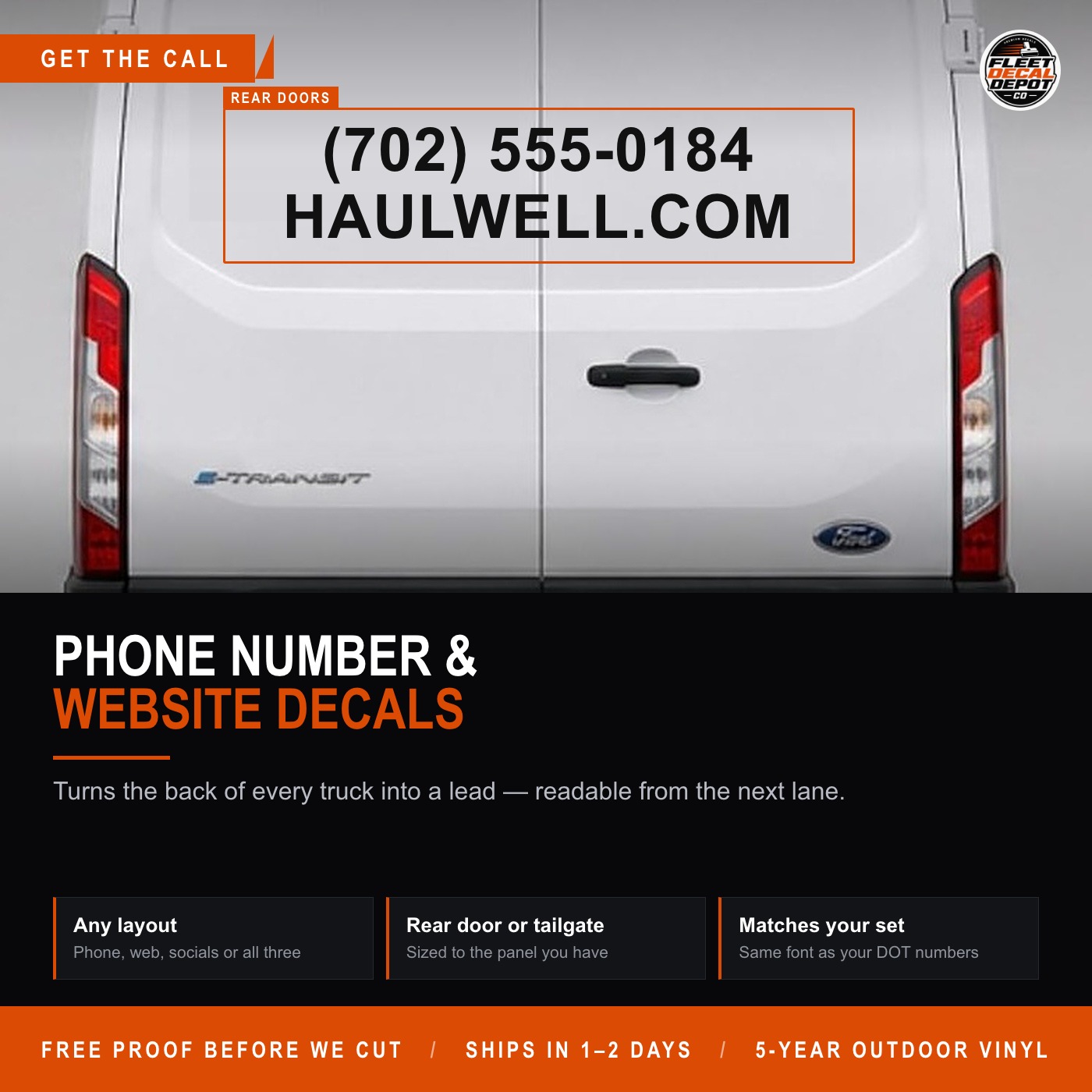 Phone Number Decal for Truck, Custom Website and Business Name Vinyl Lettering for Van Rear Door or Tailgate, Set of 2 Any Color