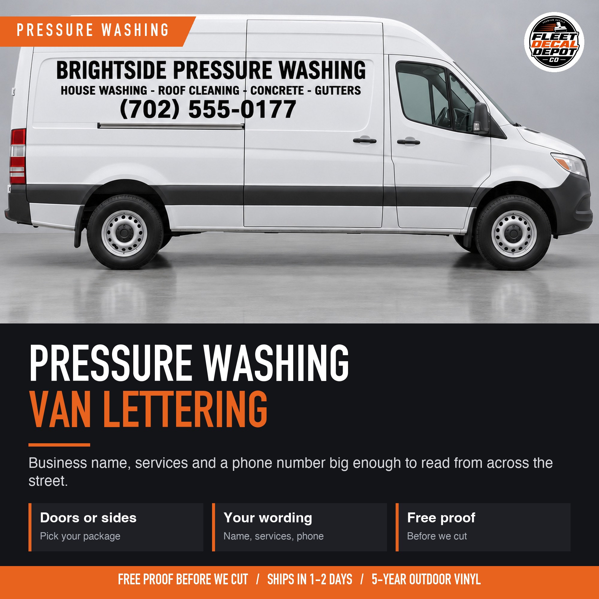 Pressure Washing Van Lettering Package, Power Washing Business Name Services Phone Decals, Soft Wash Truck and Trailer Vinyl Signs
