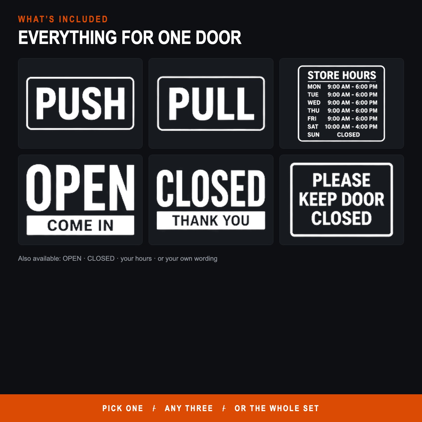 Push Pull Door Decal Set — shown on a glass storefront (product photo 2 of 2)