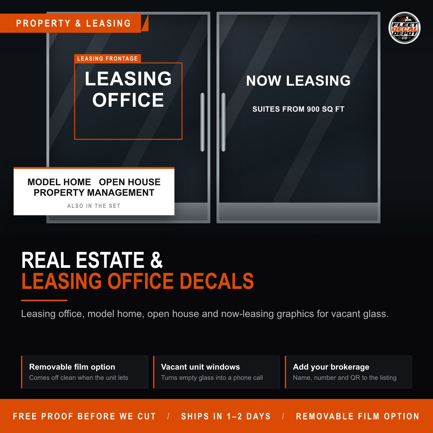 Now Leasing Window Decal, Leasing Office Model Home Open House Suite Available Signs, Custom Removable Vinyl for Vacant Commercial Glass