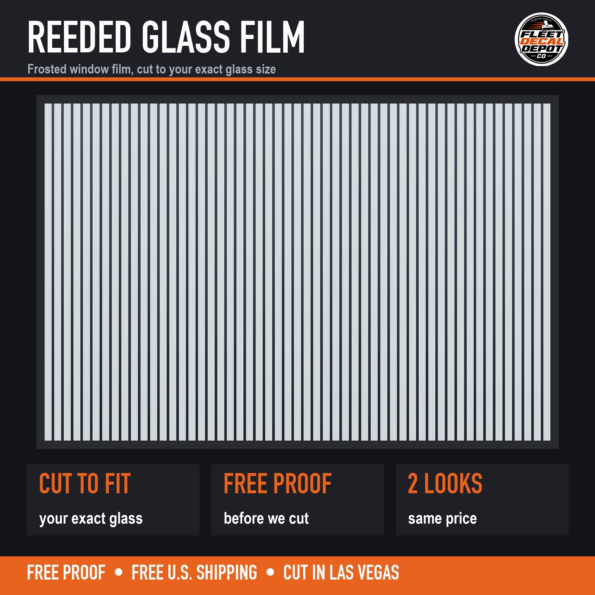 Reeded Glass Window Film, Fluted Frosted Privacy Decal Cut to Your Exact Glass Size, Ribbed Glass Look for Door Cabinet or Shower