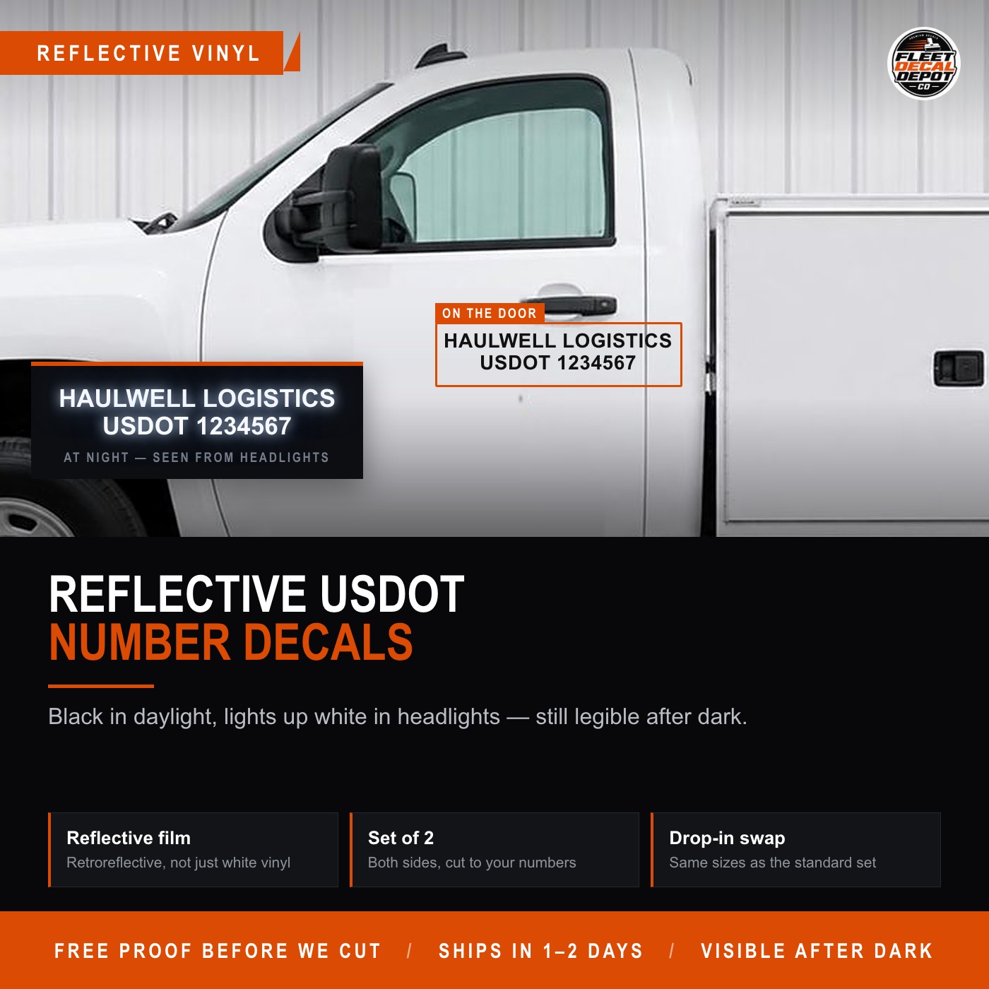 Reflective USDOT Number Decal Set of 2, Custom DOT Number Truck Lettering Visible at Night, Semi Truck Compliance Sticker Any Size