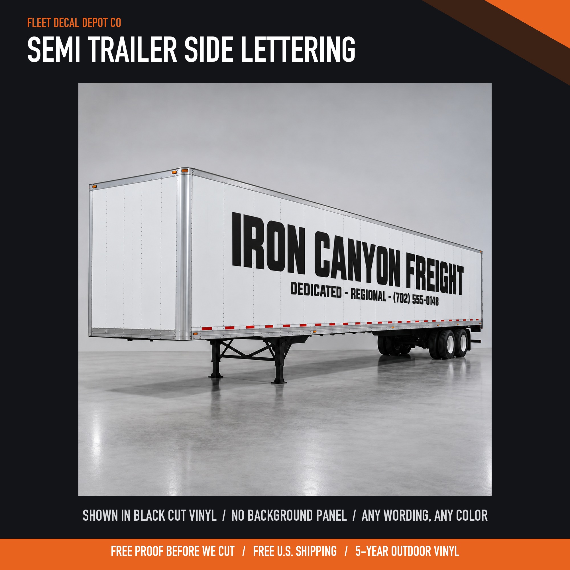 Semi Trailer Lettering — shown on a work truck (product photo 2 of 4)