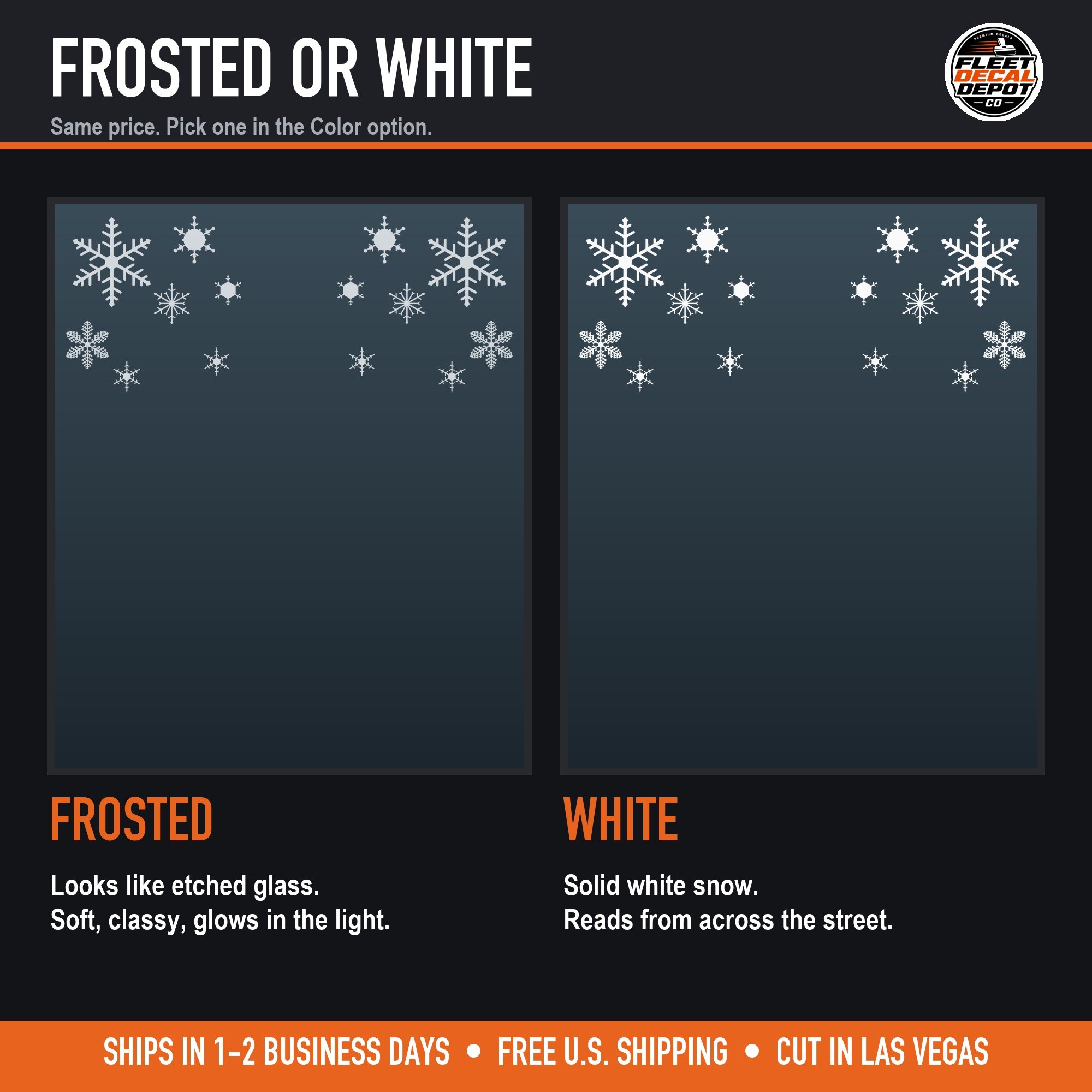 Snowflake corner cluster in frosted etched-glass vinyl and in solid white vinyl (product photo 5 of 6)