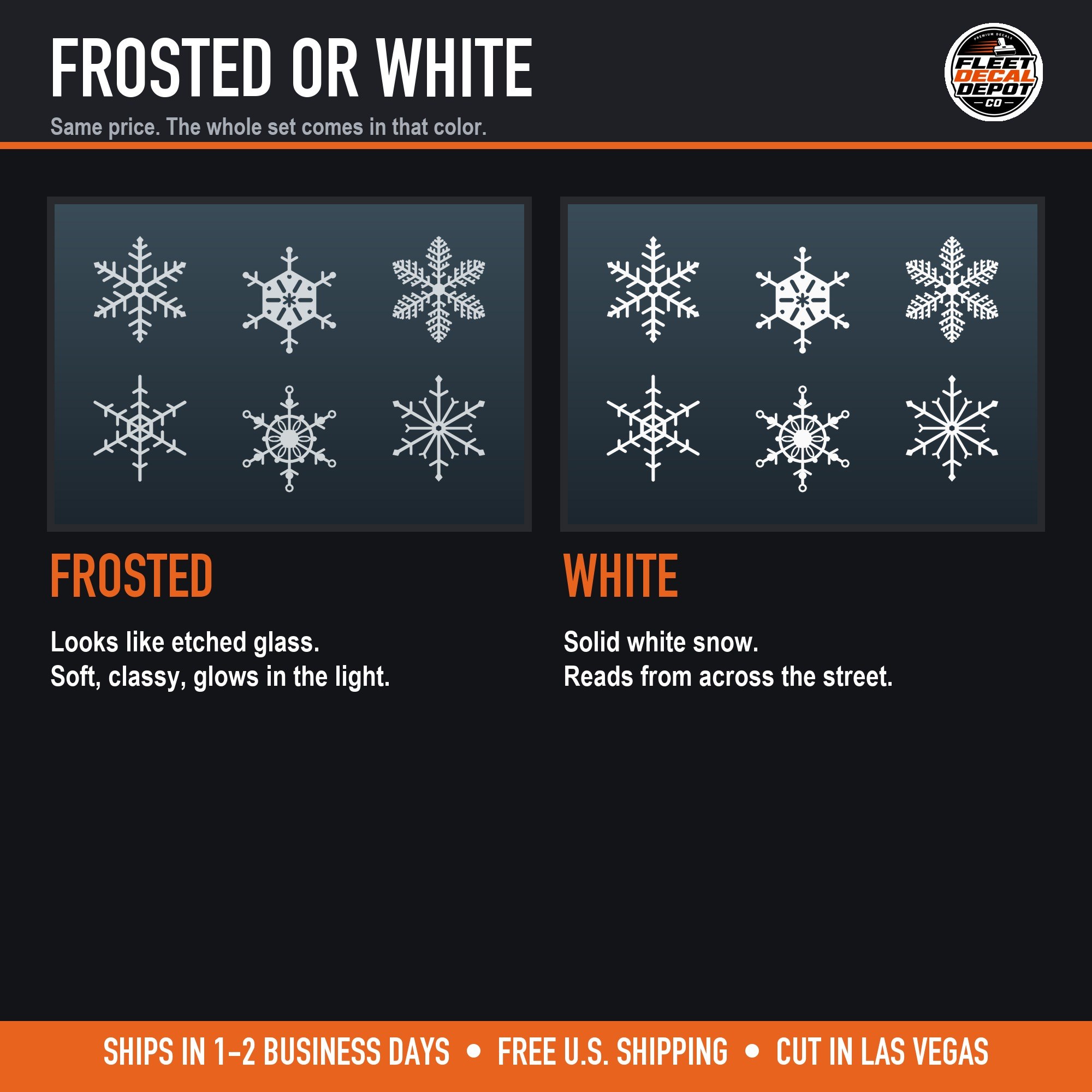 Snowflake set in frosted etched-glass vinyl and in solid white vinyl (product photo 4 of 6)