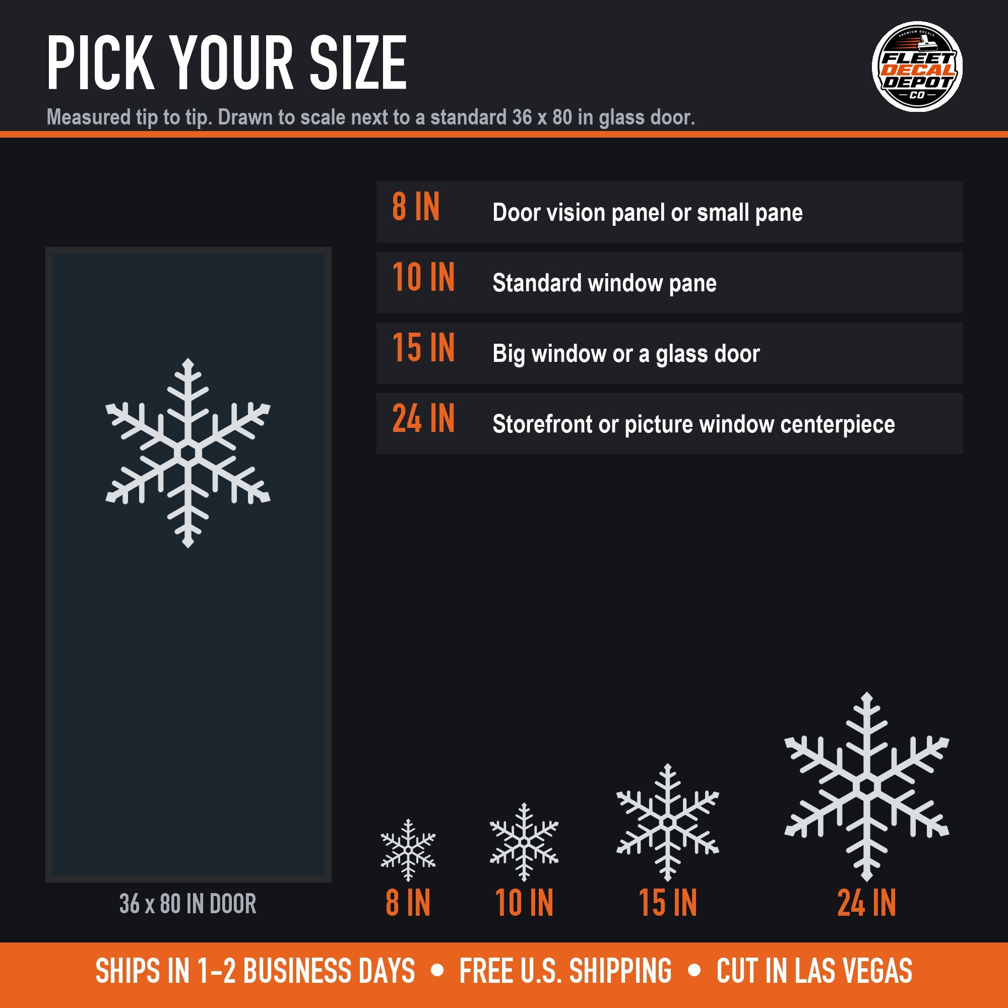 Snowflake set sizes 8, 10, 15 and 24 inches shown to scale (product photo 5 of 6)