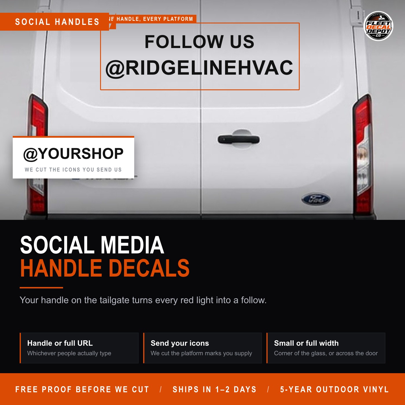 Social Media Handle Decal for Truck or Van, Custom Follow Us Instagram Facebook Username Vinyl Lettering, Business Car Window Sticker