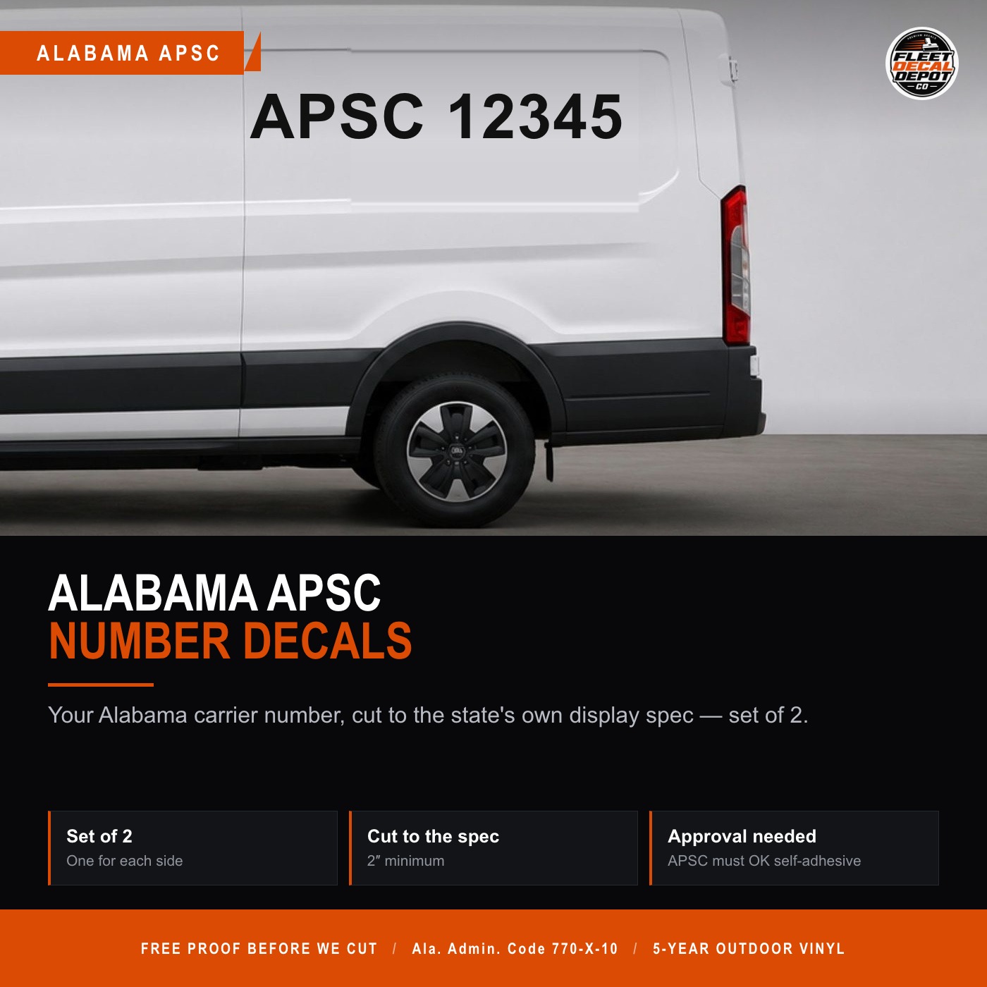 Alabama APSC Number Decal Set of 2, Public Service Commission Intrastate Carrier Truck Door Lettering, 2 Inch Vinyl Sticker
