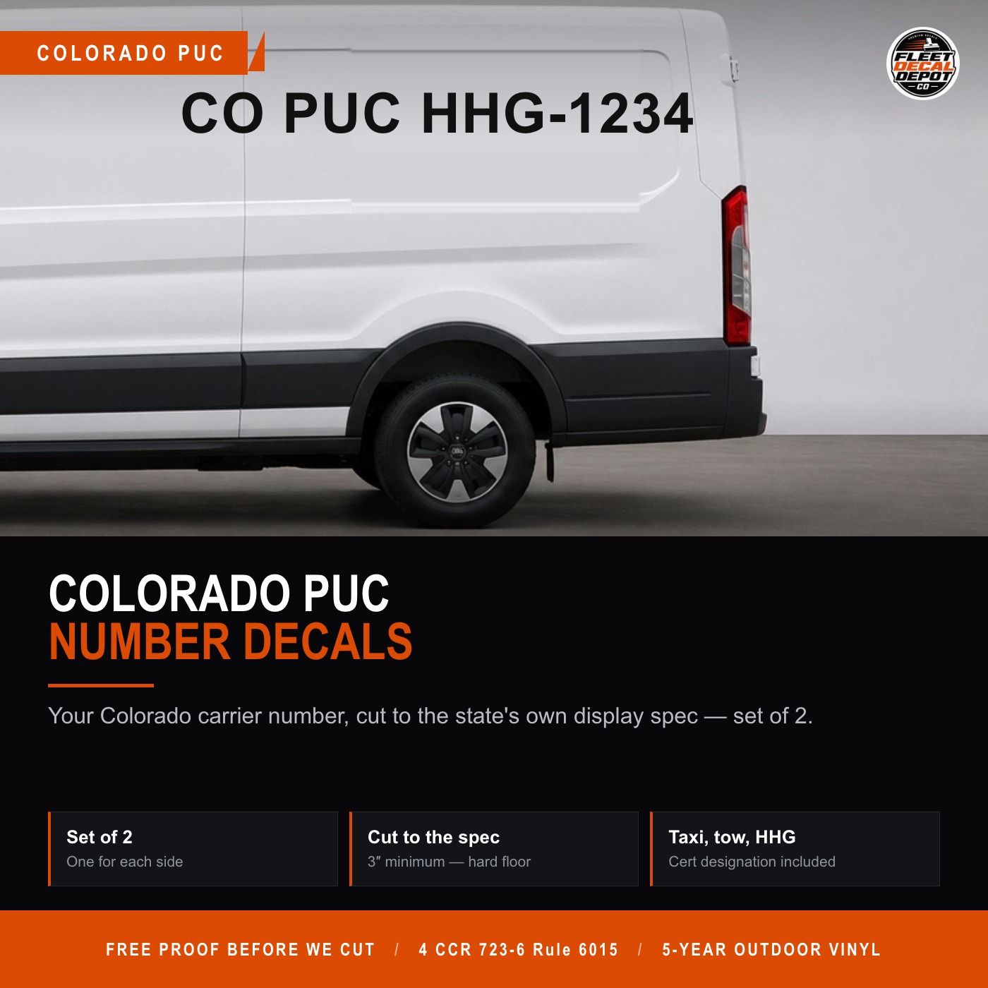 Colorado CO PUC Number Decal Set of 2, PUC HHG Intrastate Carrier Truck Door Vinyl Lettering, 3 Inch Compliance Sticker