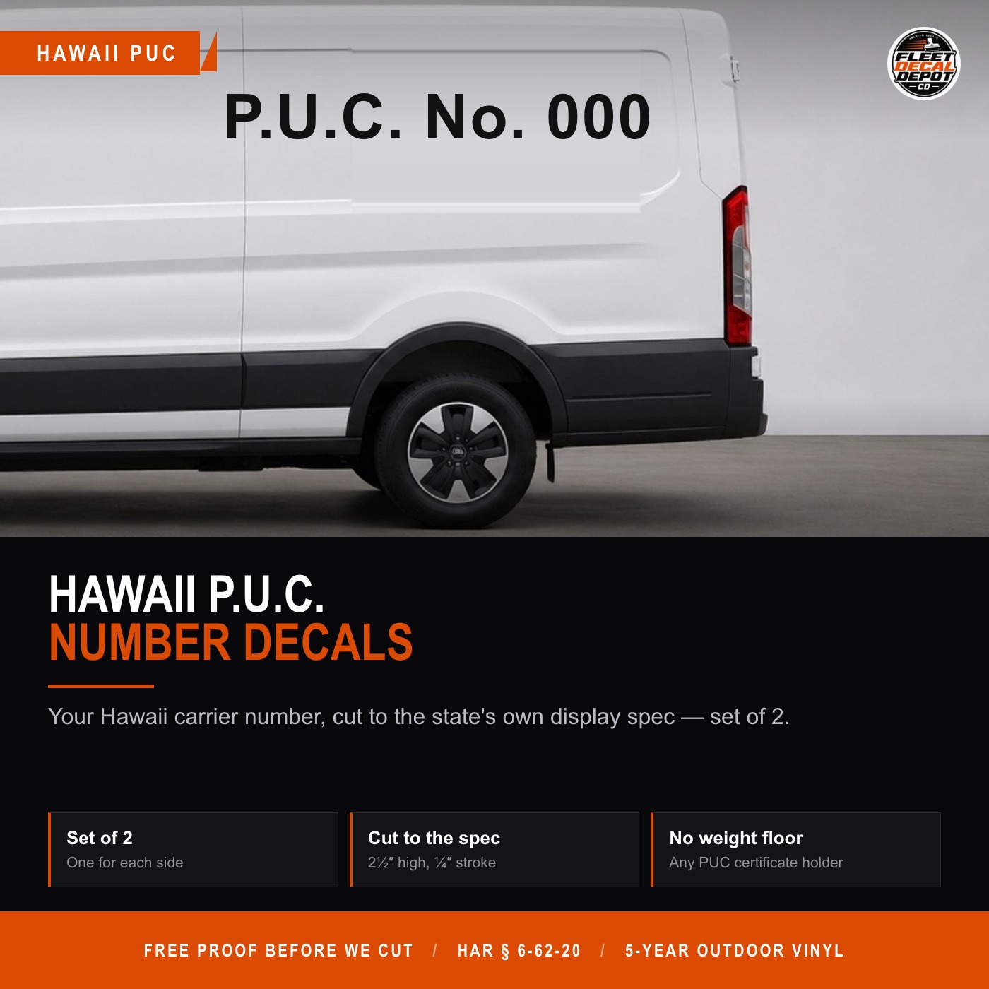 Hawaii PUC Number Decal Set of 2, Public Utilities Commission Intrastate Carrier Truck Door Lettering, 2.5 Inch Vinyl Sticker