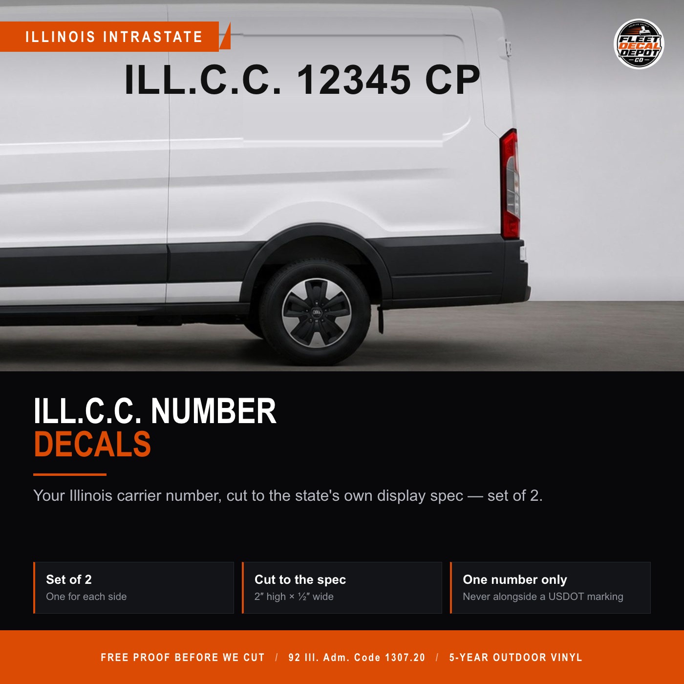 Illinois ILL C C Number Decal Set of 2, Illinois Commerce Commission Intrastate Carrier Truck Door Lettering, 2 Inch Vinyl Sticker